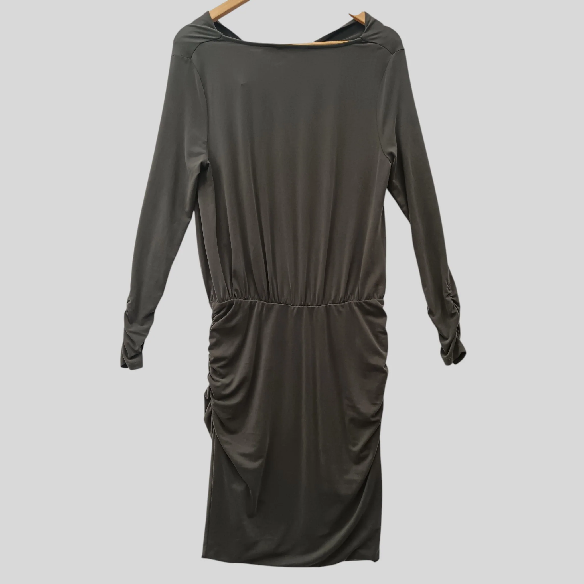 Mint Velvet Dark Khaki Green Ruched Side Ladies Jersey Dress UK 12 - Tags On - Womenswear | Pre-loved - Image 2