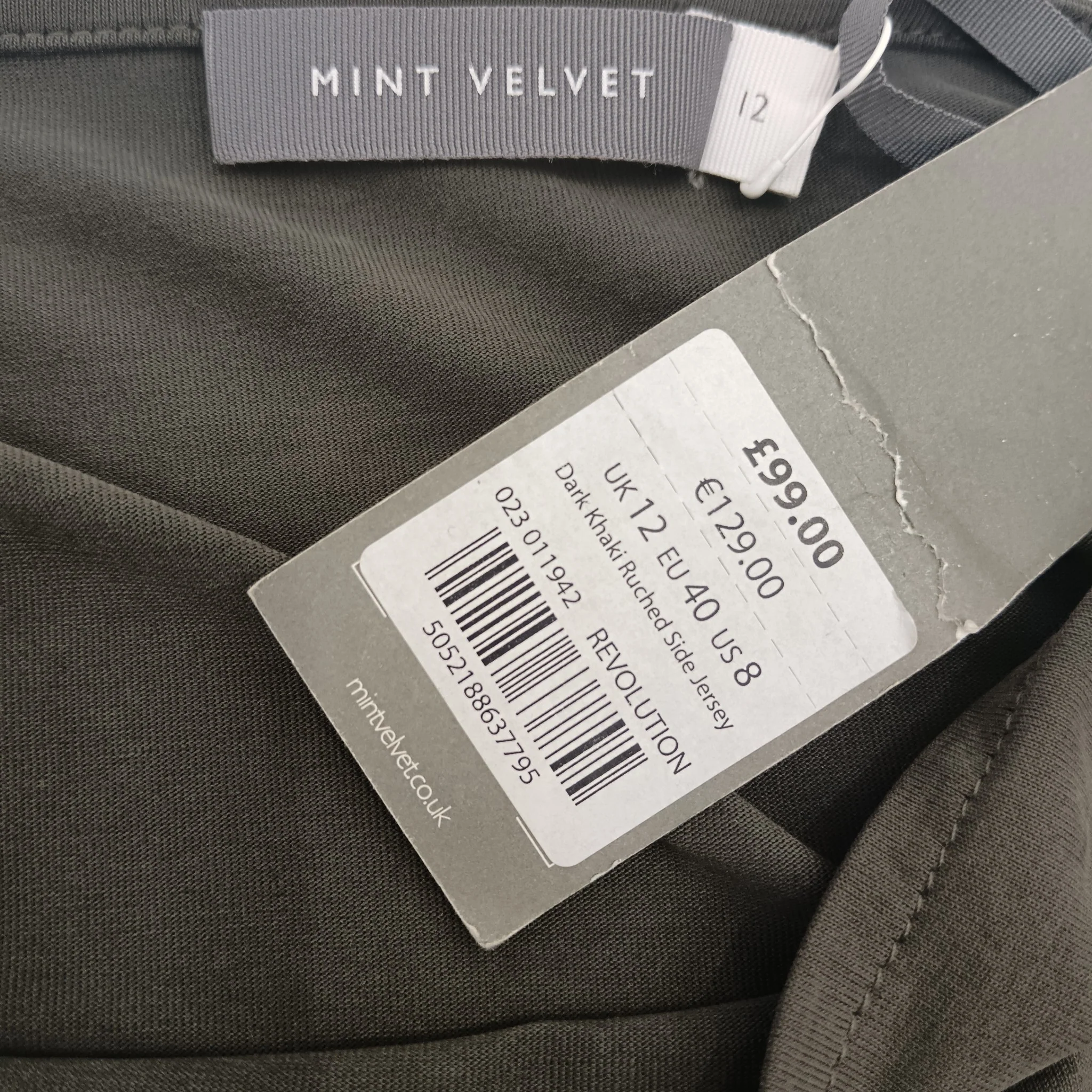 Mint Velvet Dark Khaki Green Ruched Side Ladies Jersey Dress UK 12 - Tags On - Womenswear | Pre-loved - Image 5