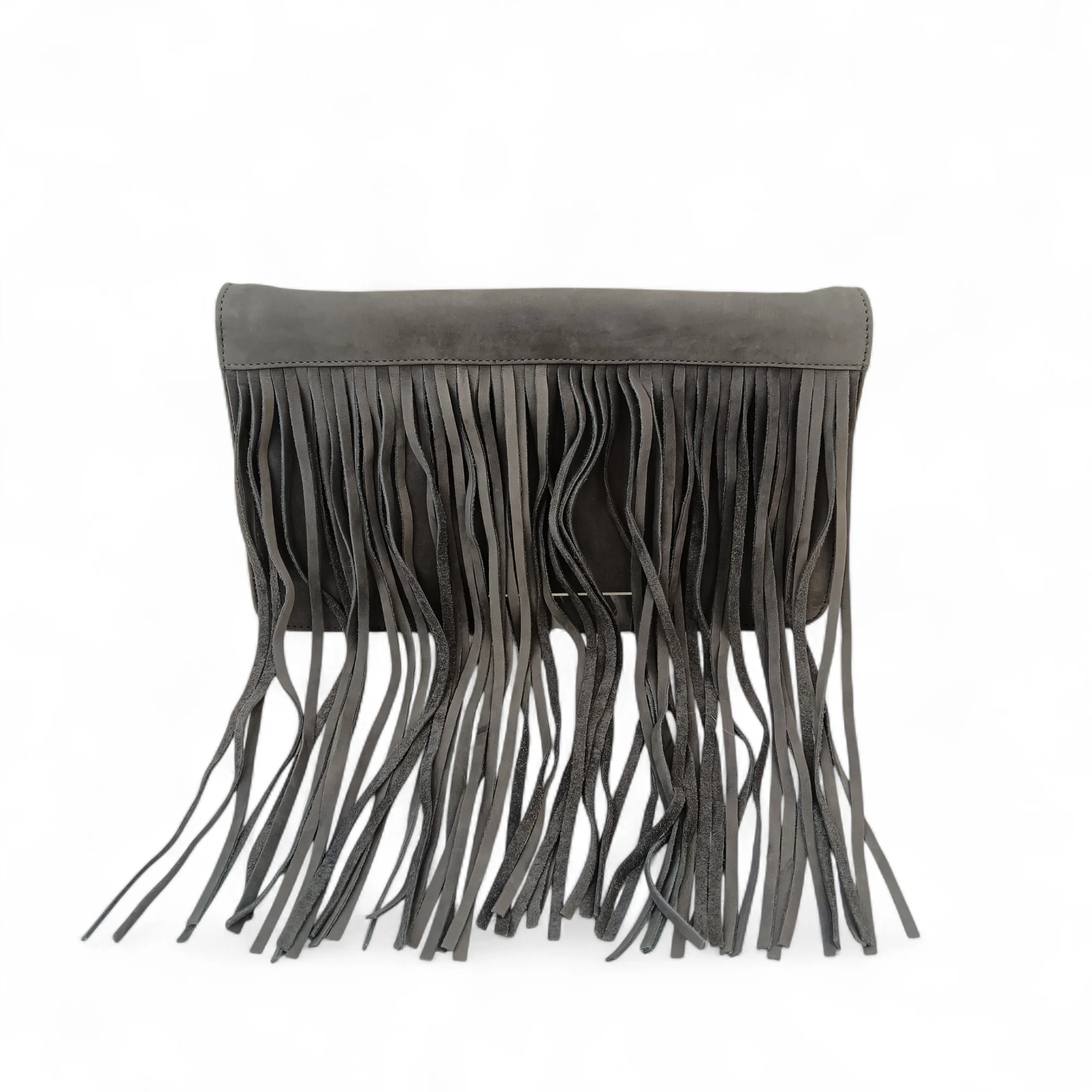 Mint Velvet Grey Amber Fringed Soft Suede Clutch Bag- Tags On- Womenswear | Pre-loved