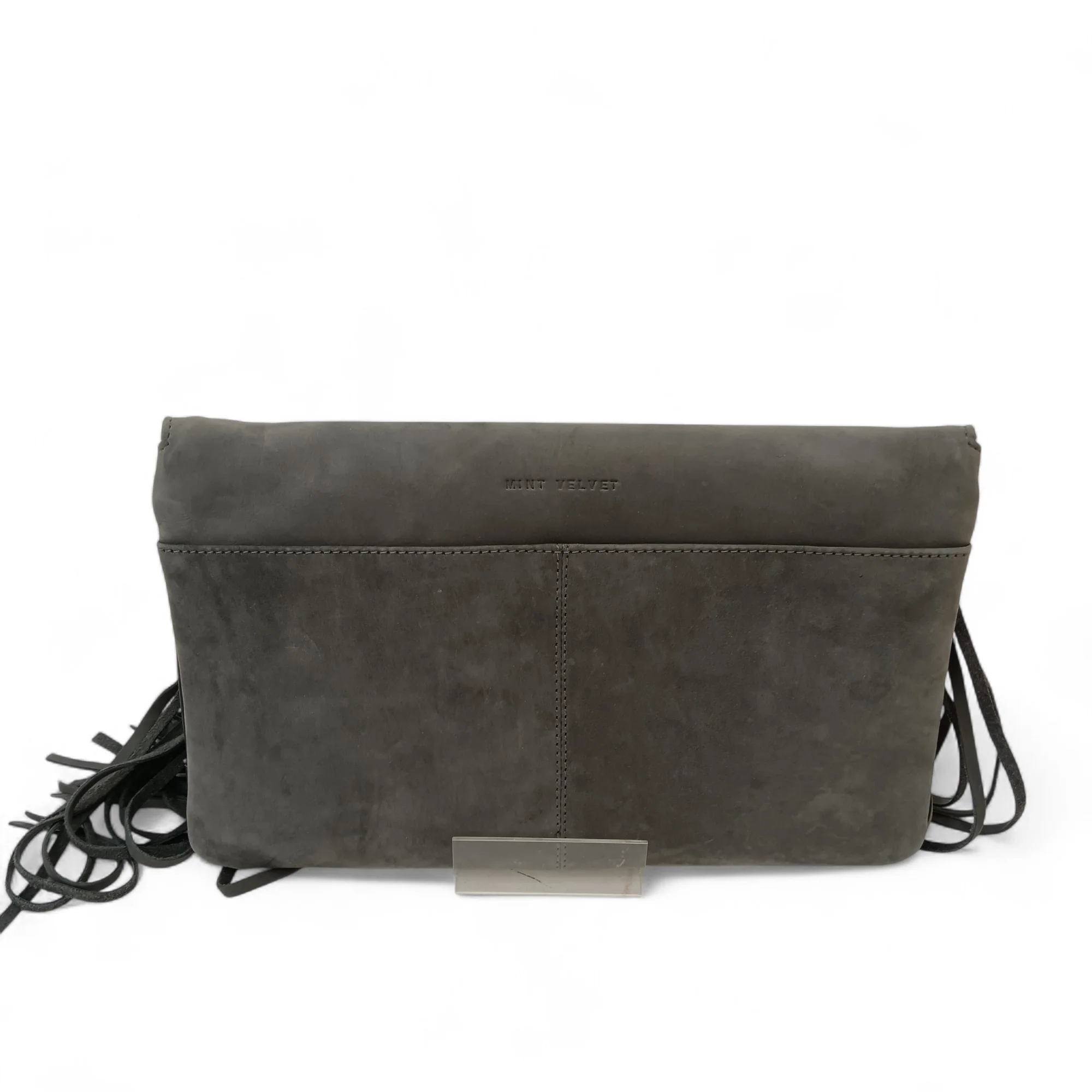 Mint Velvet Grey Amber Fringed Soft Suede Clutch Bag- Tags On- Womenswear | Pre-loved - Image 2