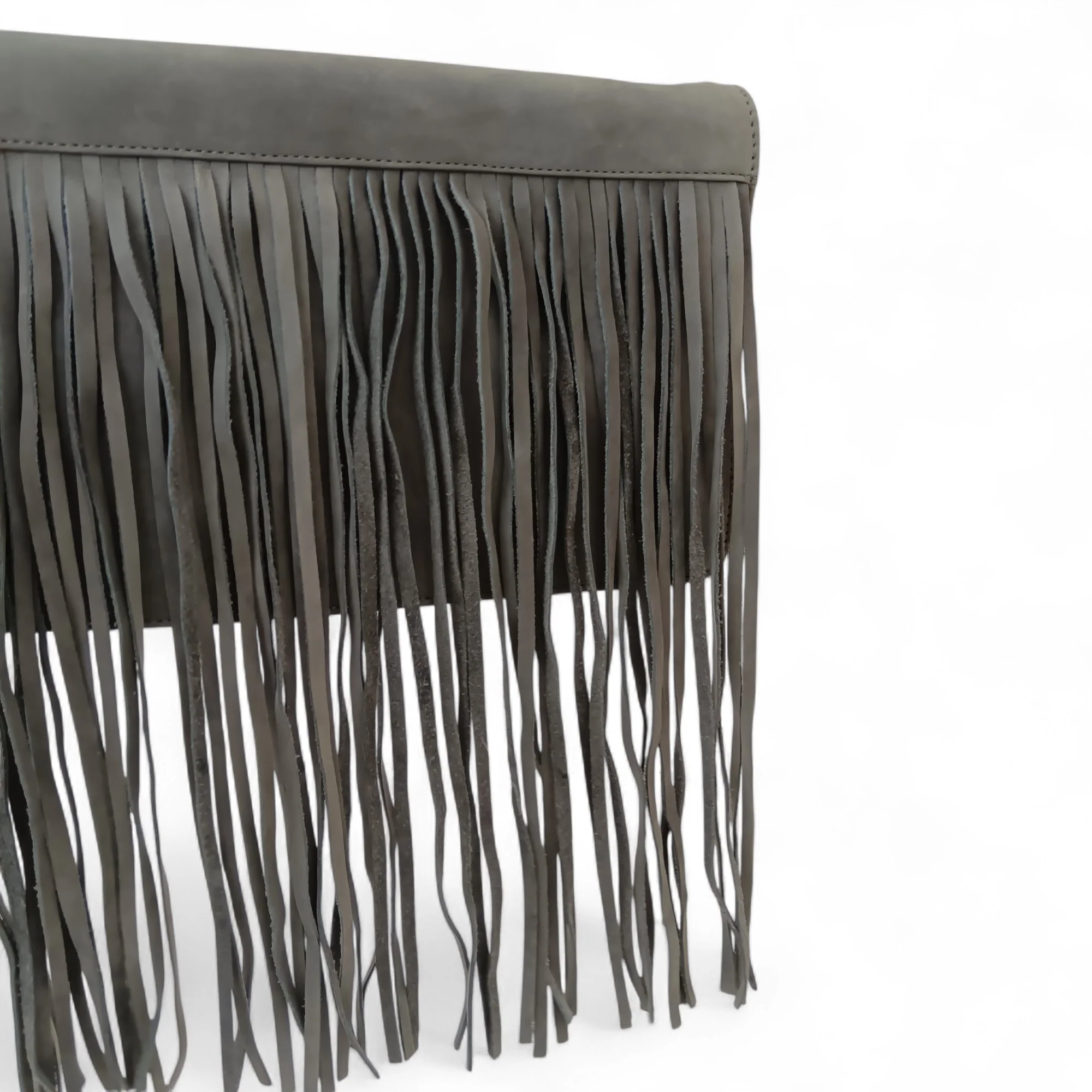 Mint Velvet Grey Amber Fringed Soft Suede Clutch Bag- Tags On- Womenswear | Pre-loved - Image 3
