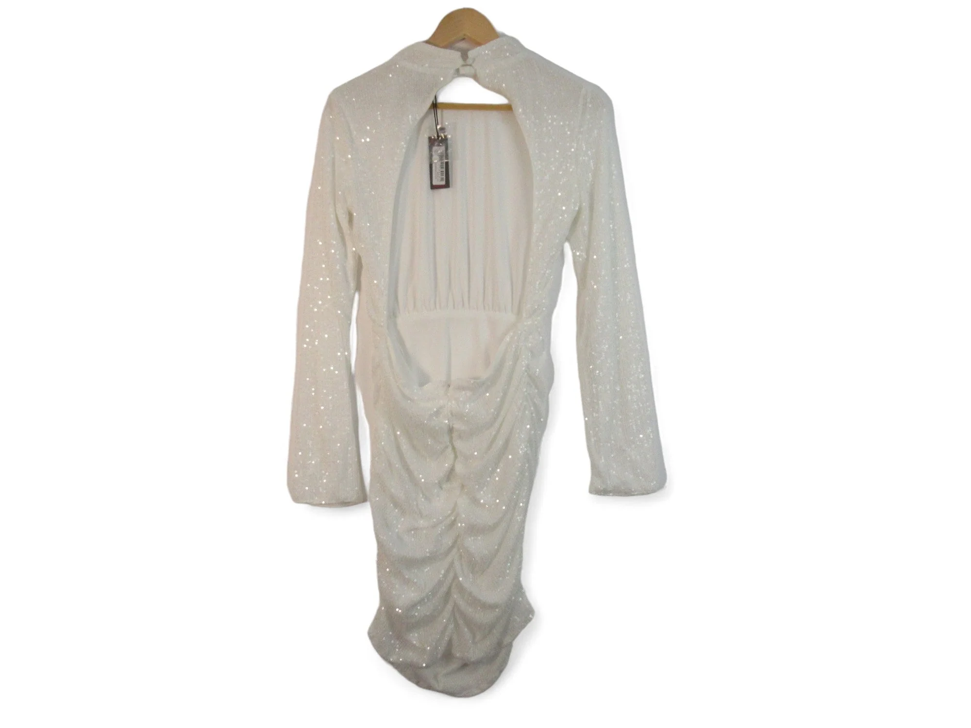 MissPap UK 12 White Sequin Ruched Dress Womenswear | Preloved - Image 4