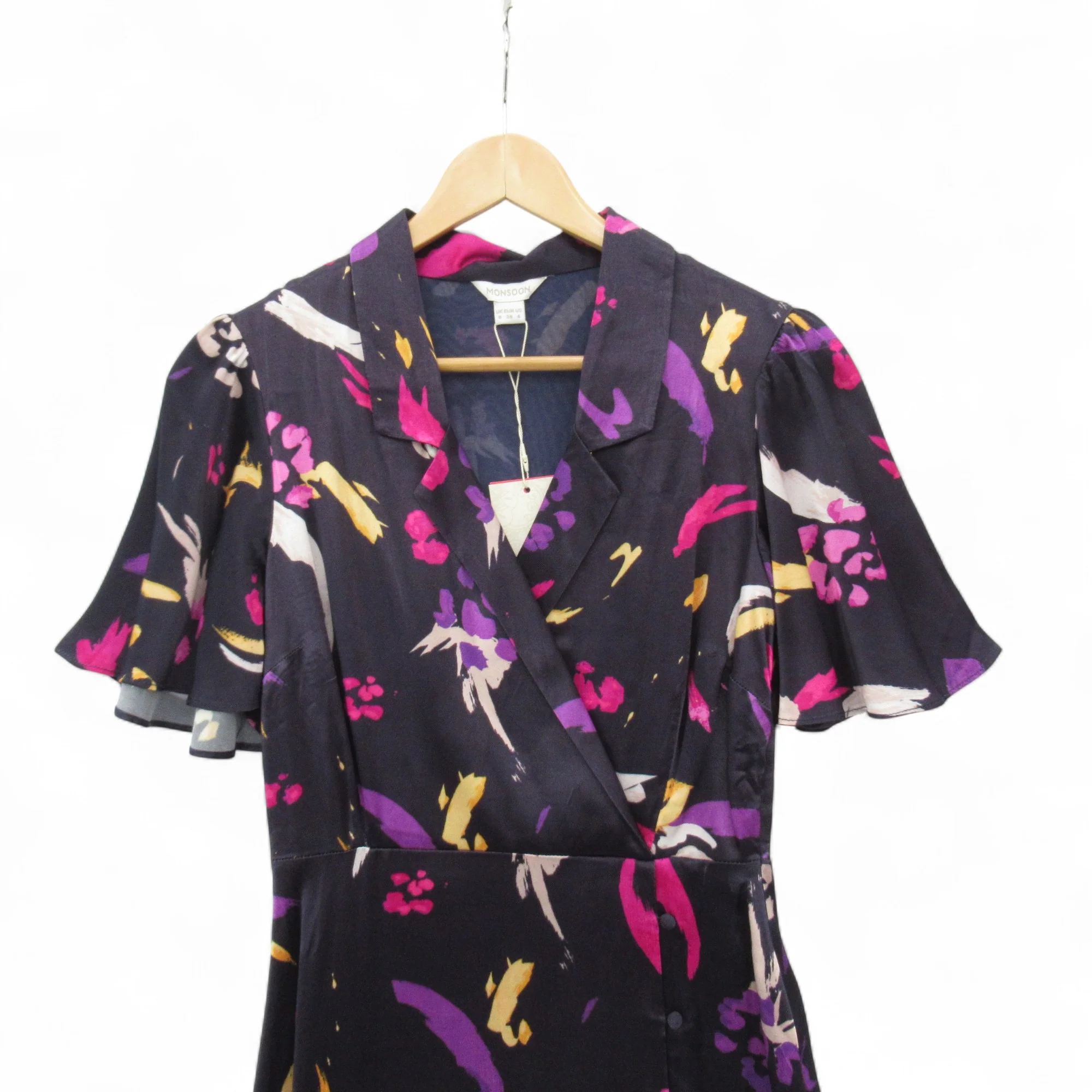 Monsoon Satin Midi Dress UK 8 Multicoloured Womenswear | Pre-loved - Image 3