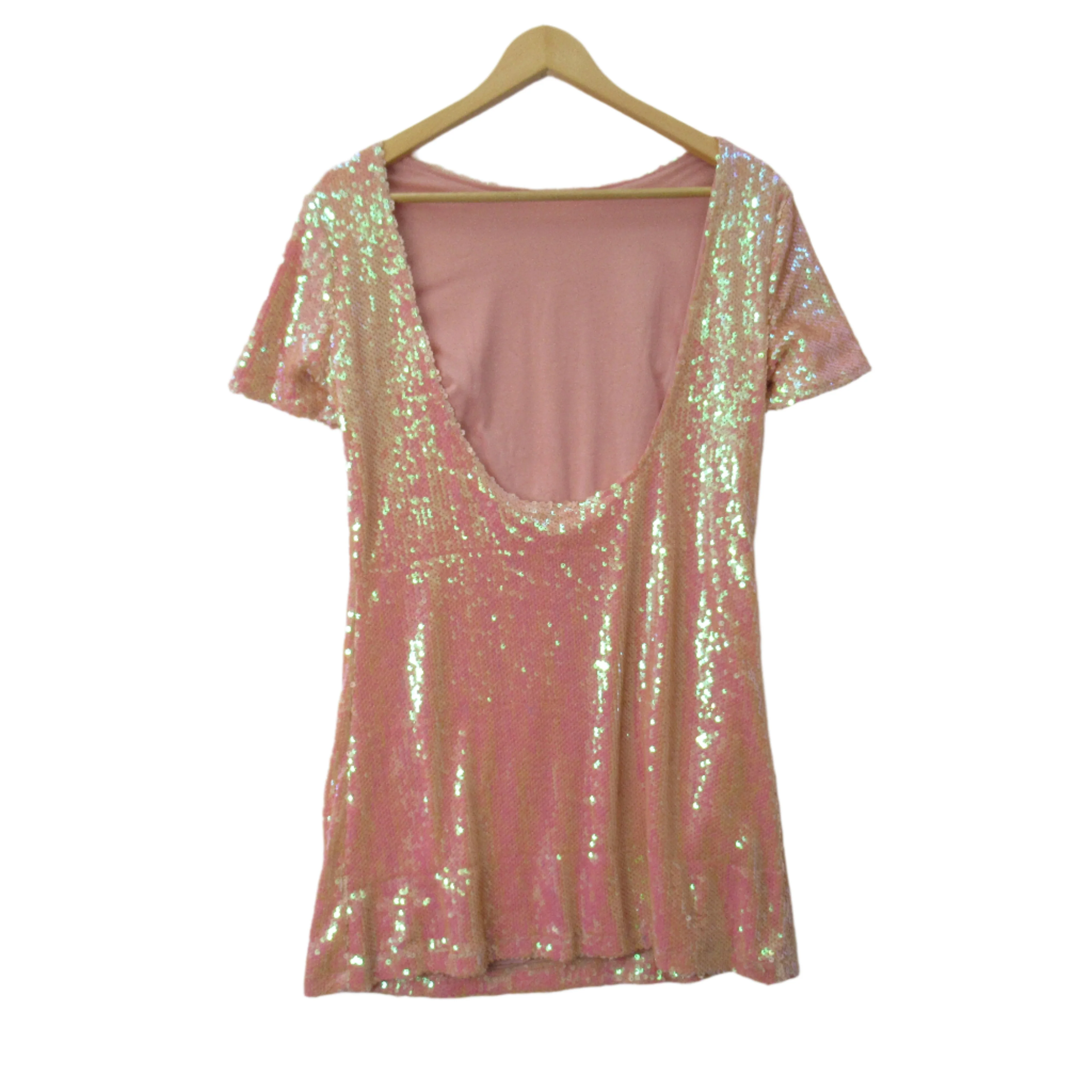 Motel Sequin Backless Dress Small Pink Womenswear | Pre-loved - Image 3