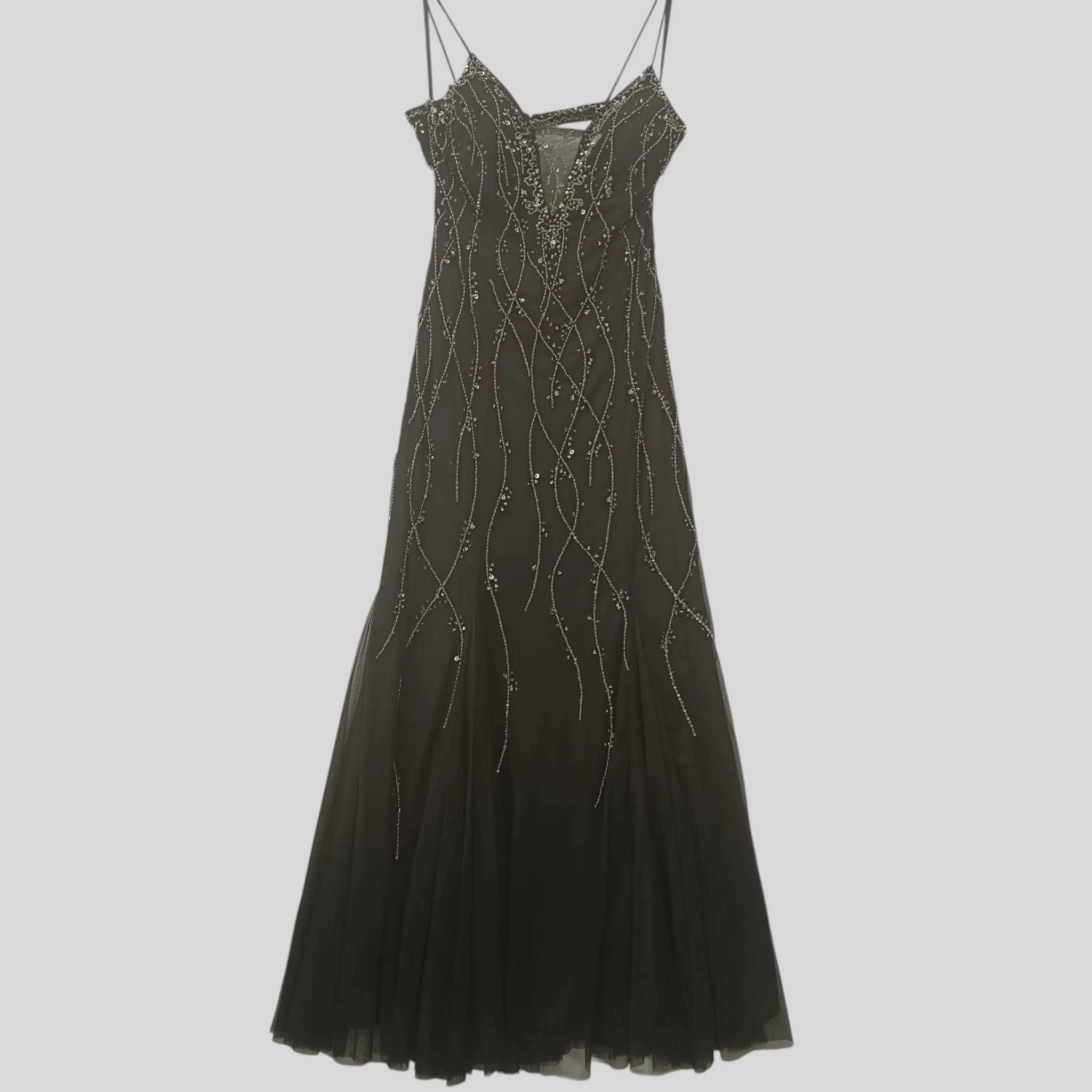Mr K  Silver Embellished Full Length Black Strappy Open Back Dress UK 14 Womenswear | Pre-loved