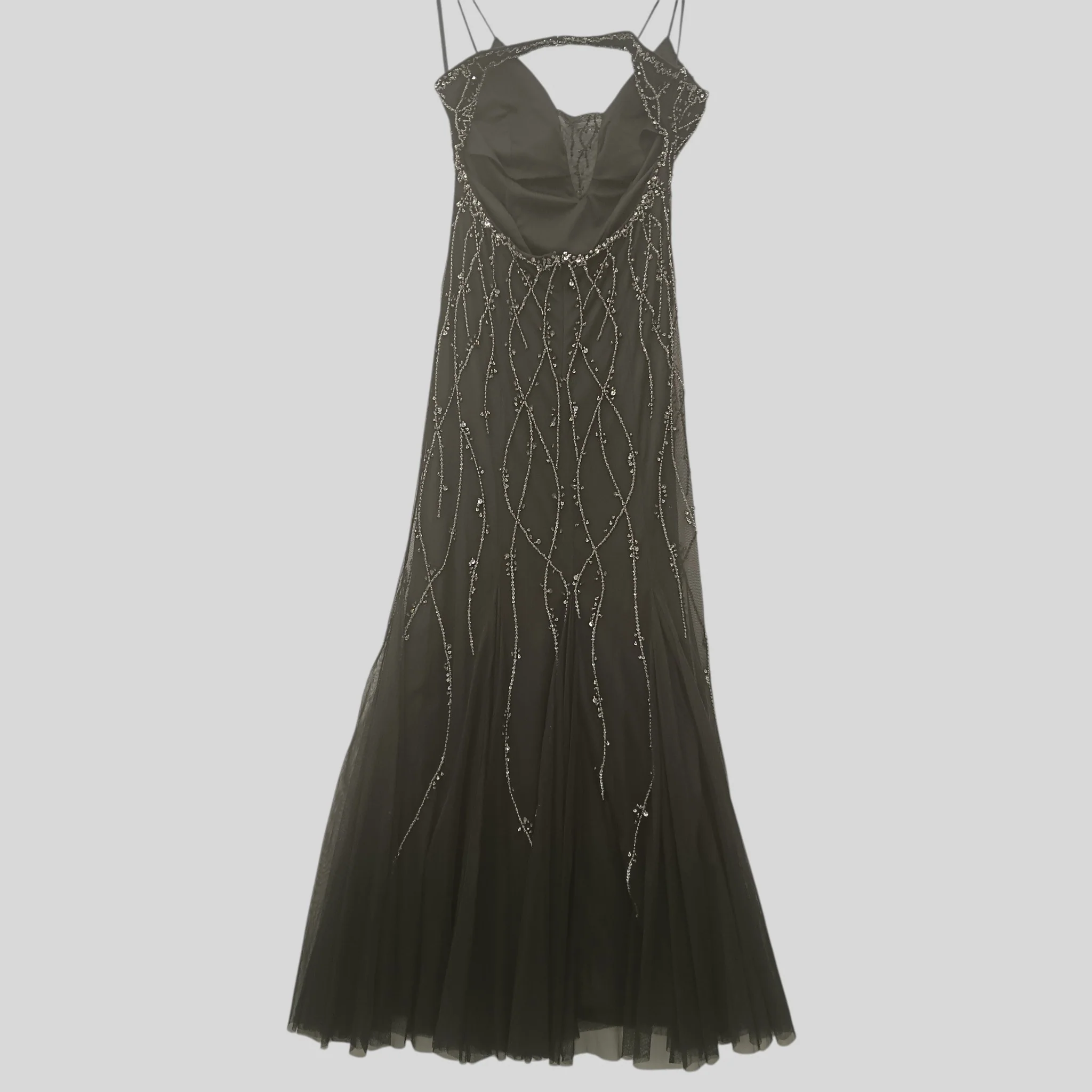 Mr K  Silver Embellished Full Length Black Strappy Open Back Dress UK 14 Womenswear | Pre-loved - Image 2