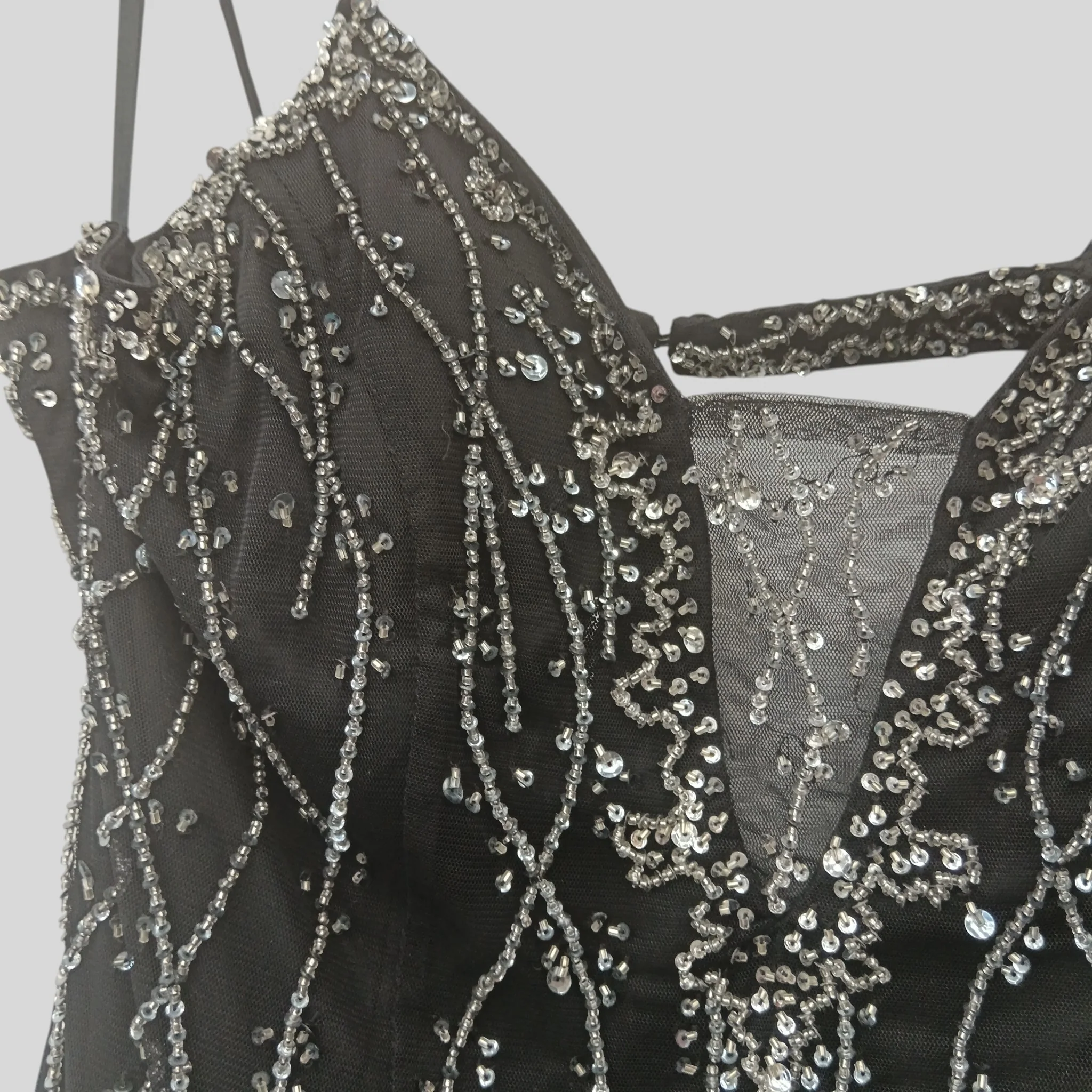 Mr K  Silver Embellished Full Length Black Strappy Open Back Dress UK 14 Womenswear | Pre-loved - Image 3