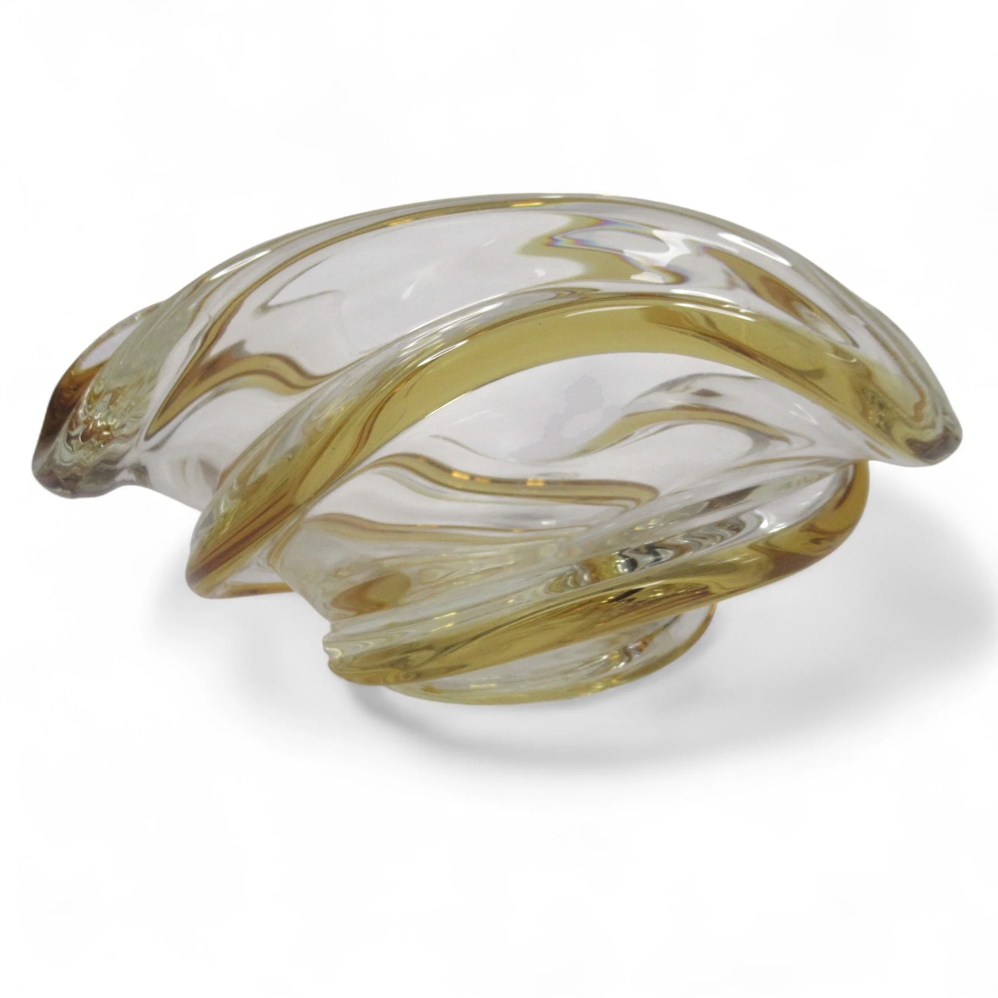 Chalet Canada Art Glass Swirl Bowl Clear/Orange Decorative | Pre-Loved - Image 2