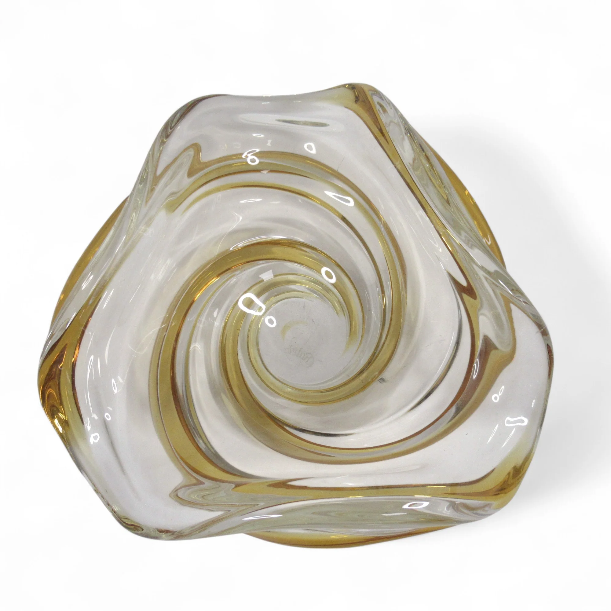 Chalet Canada Art Glass Swirl Bowl Clear/Orange Decorative | Pre-Loved - Image 3