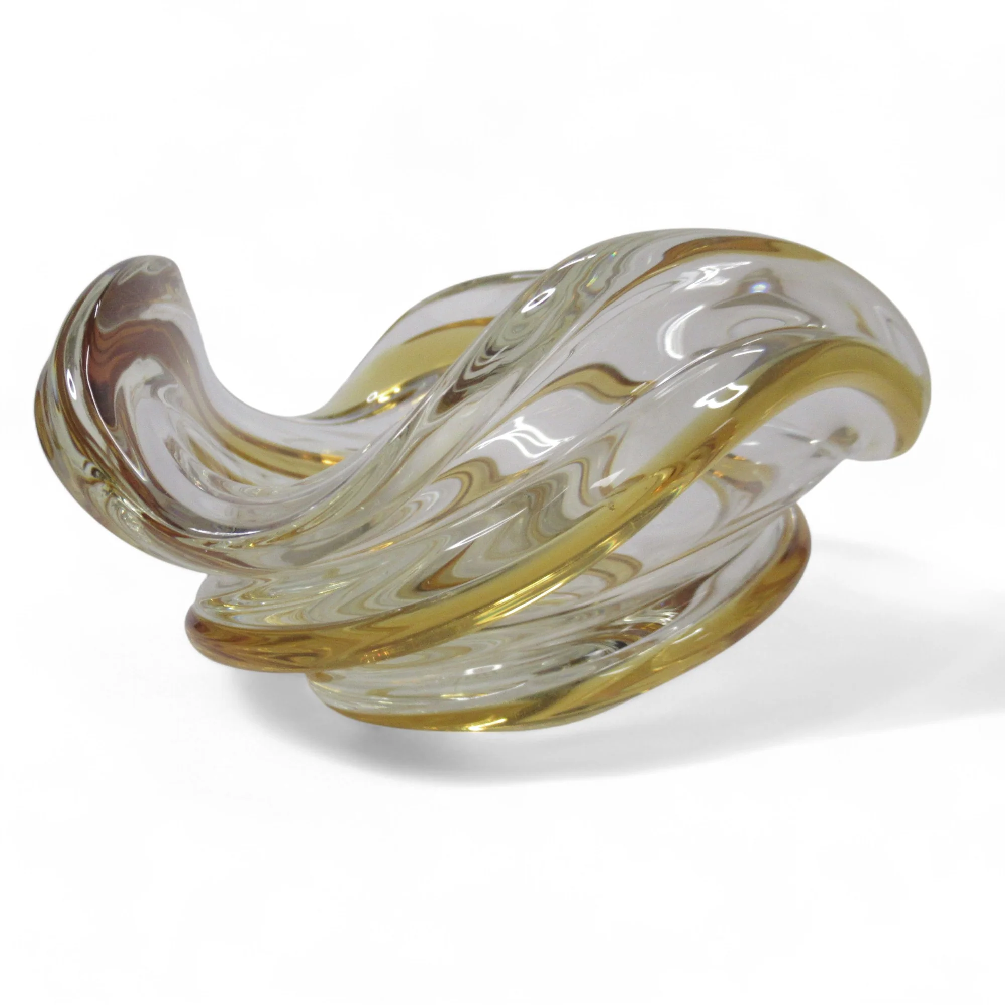 Chalet Canada Art Glass Swirl Bowl Clear/Orange Decorative | Pre-Loved - Image 6