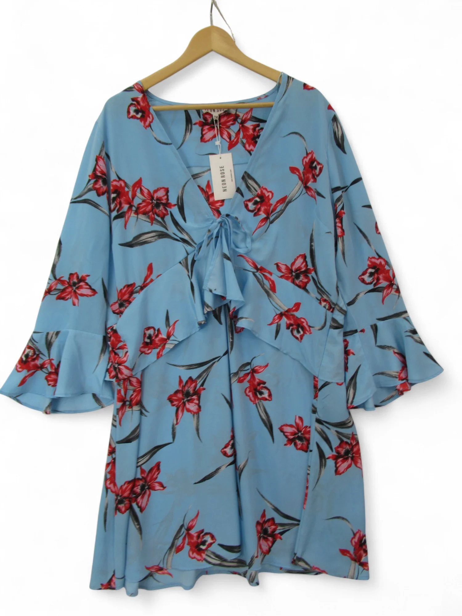 Neon Rose Floral Dress UK 24 Blue Red Womenswear | Pre-loved