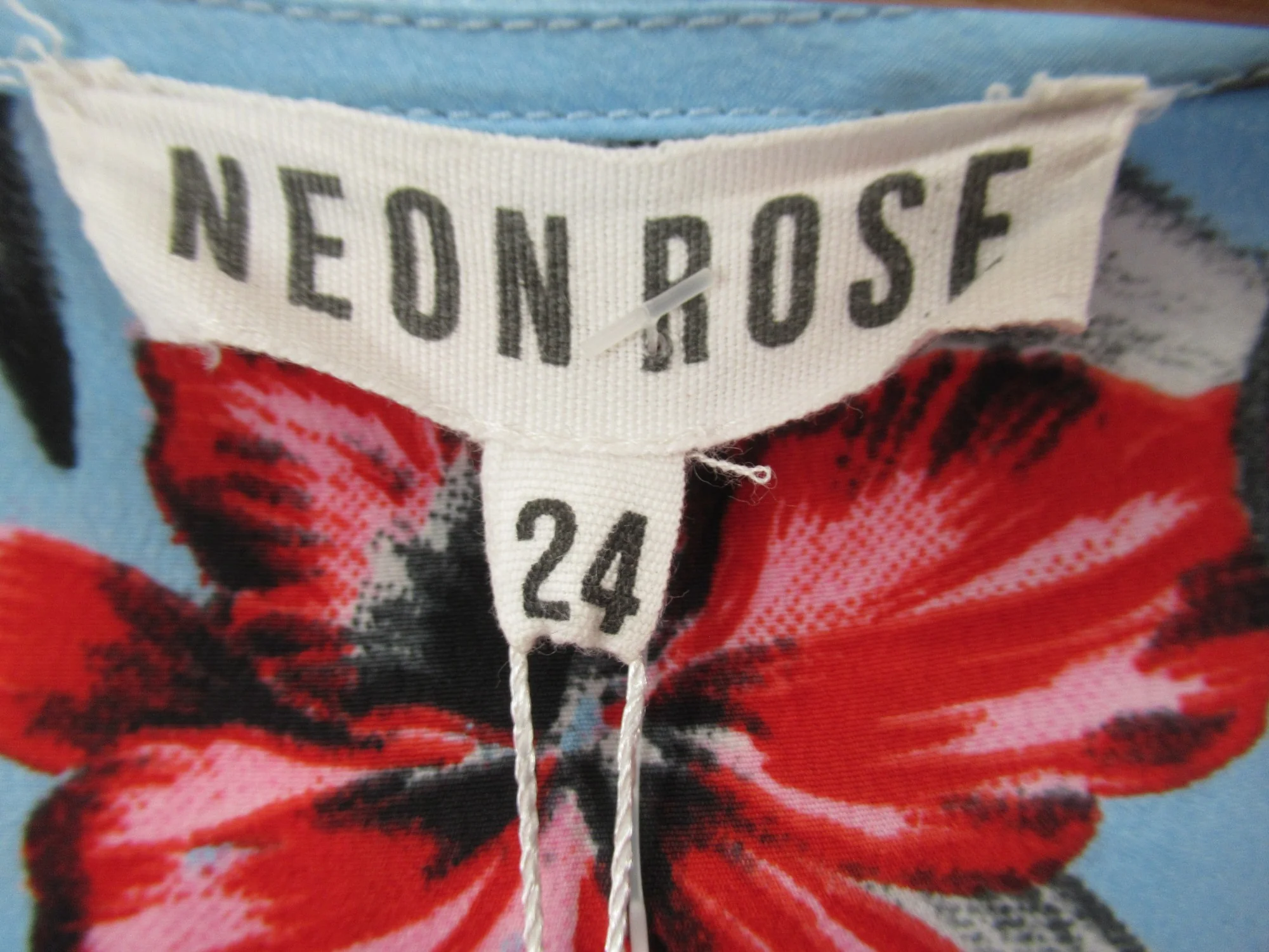Neon Rose Floral Dress UK 24 Blue Red Womenswear | Pre-loved - Image 3