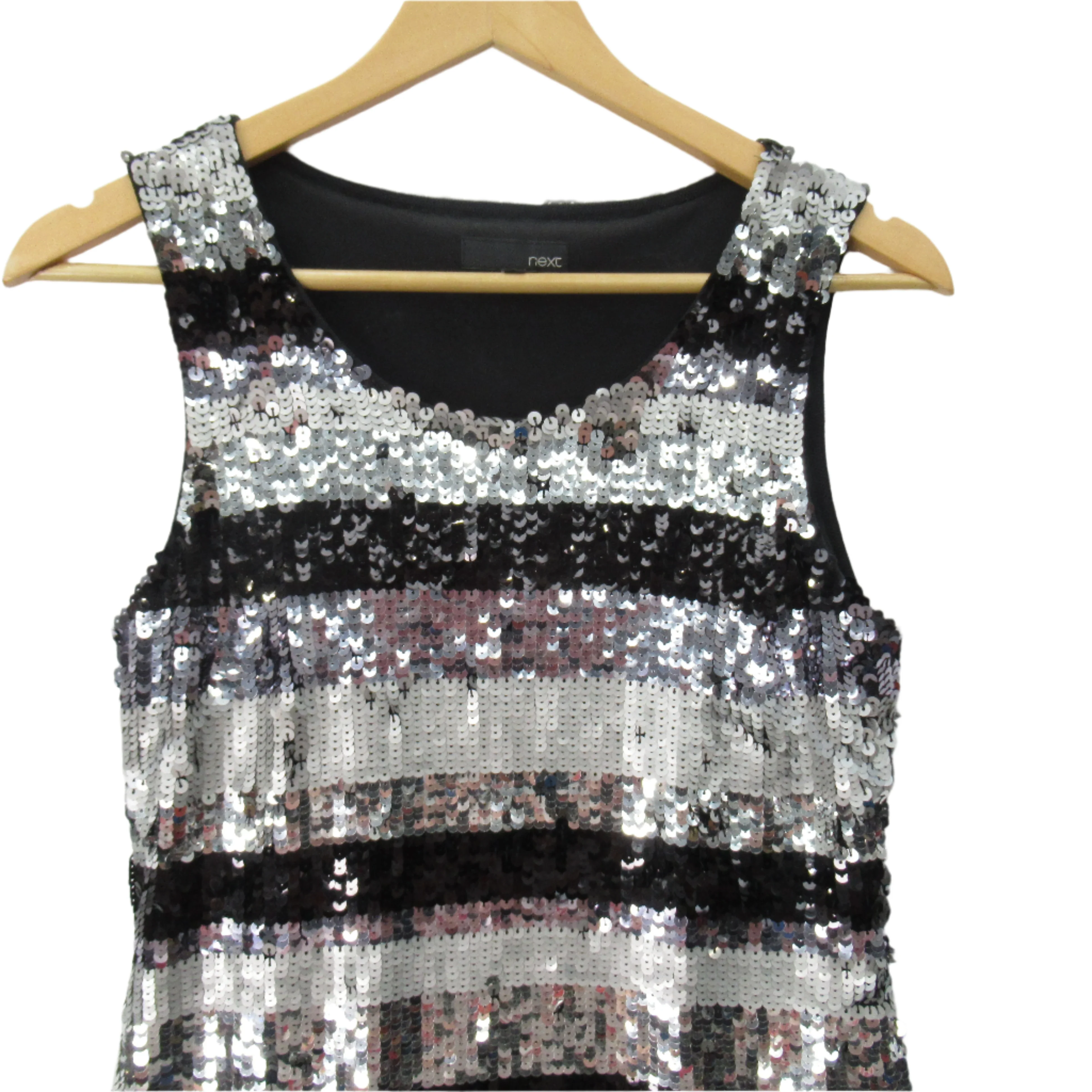 Next Sequin Dress UK 8 Black Silver Striped Womenswear | Pre-loved - Image 2