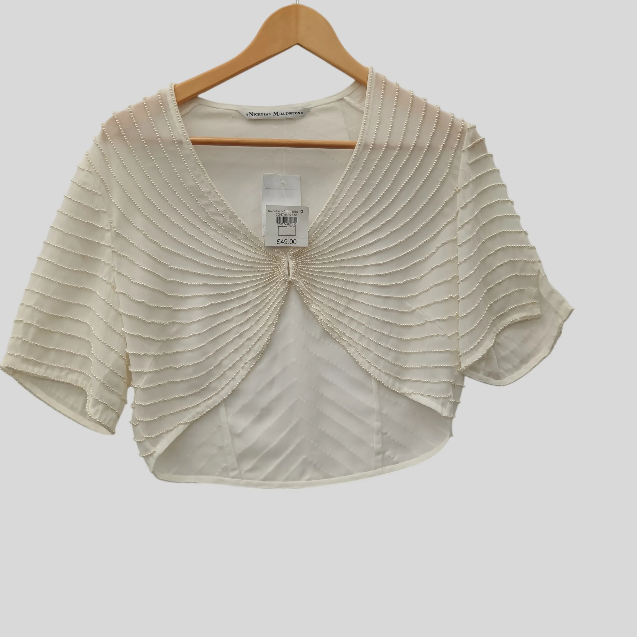 Nicholas Millington Pearl Embellished Bolero Shrug Wedding Ladies UK 12 - Tags On - Womenswear | Pre-loved