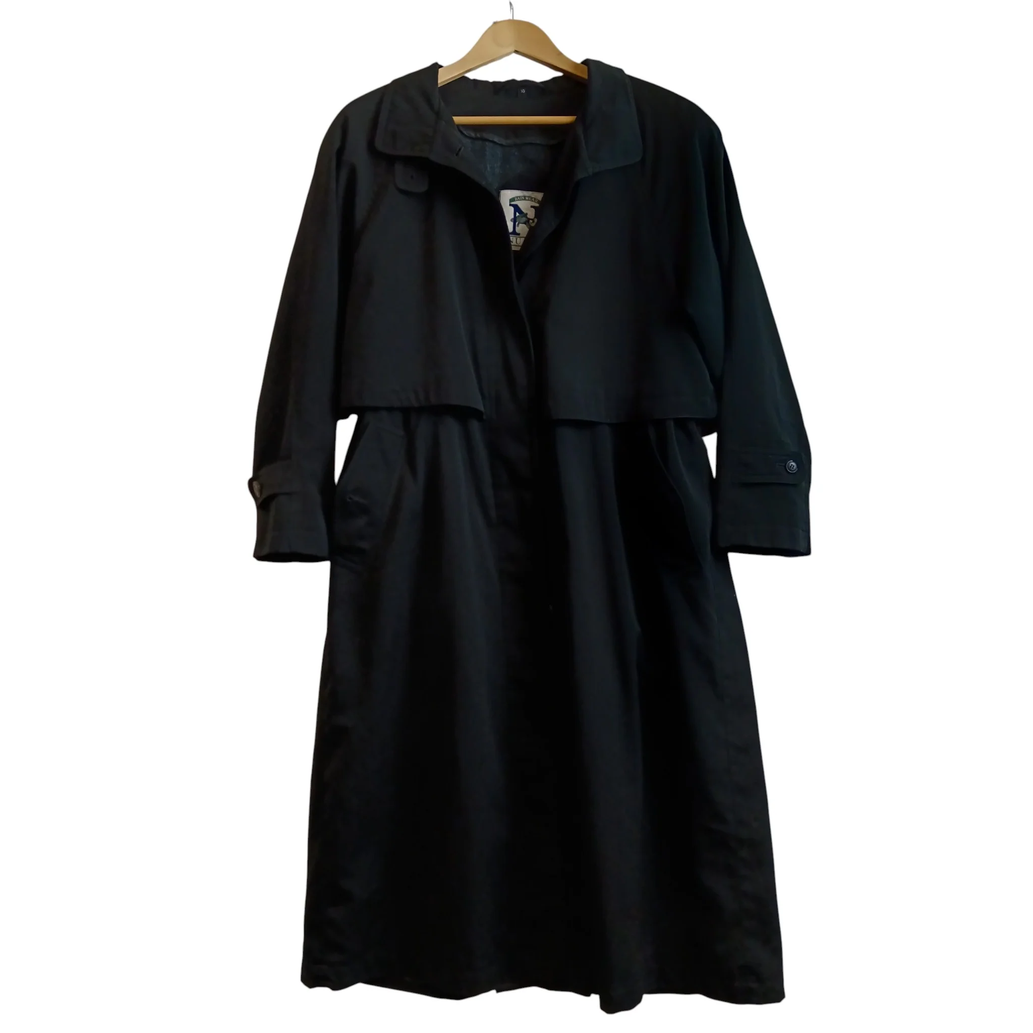 Nuage Vintage Women's Long Black  Rain Coat UK Large - Womenswear | Pre-loved
