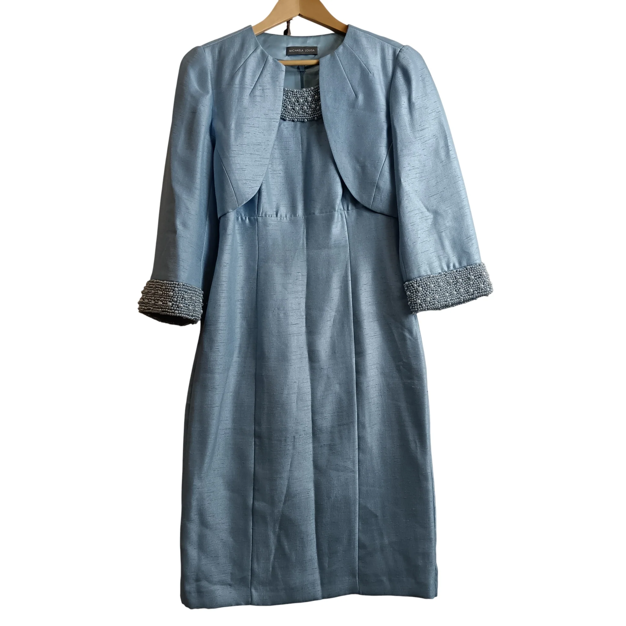 Pale Blue With Pearl Neckline Dress & Jacket BY Michaela Louisa  UK 10 Womenswear | Pre-loved
