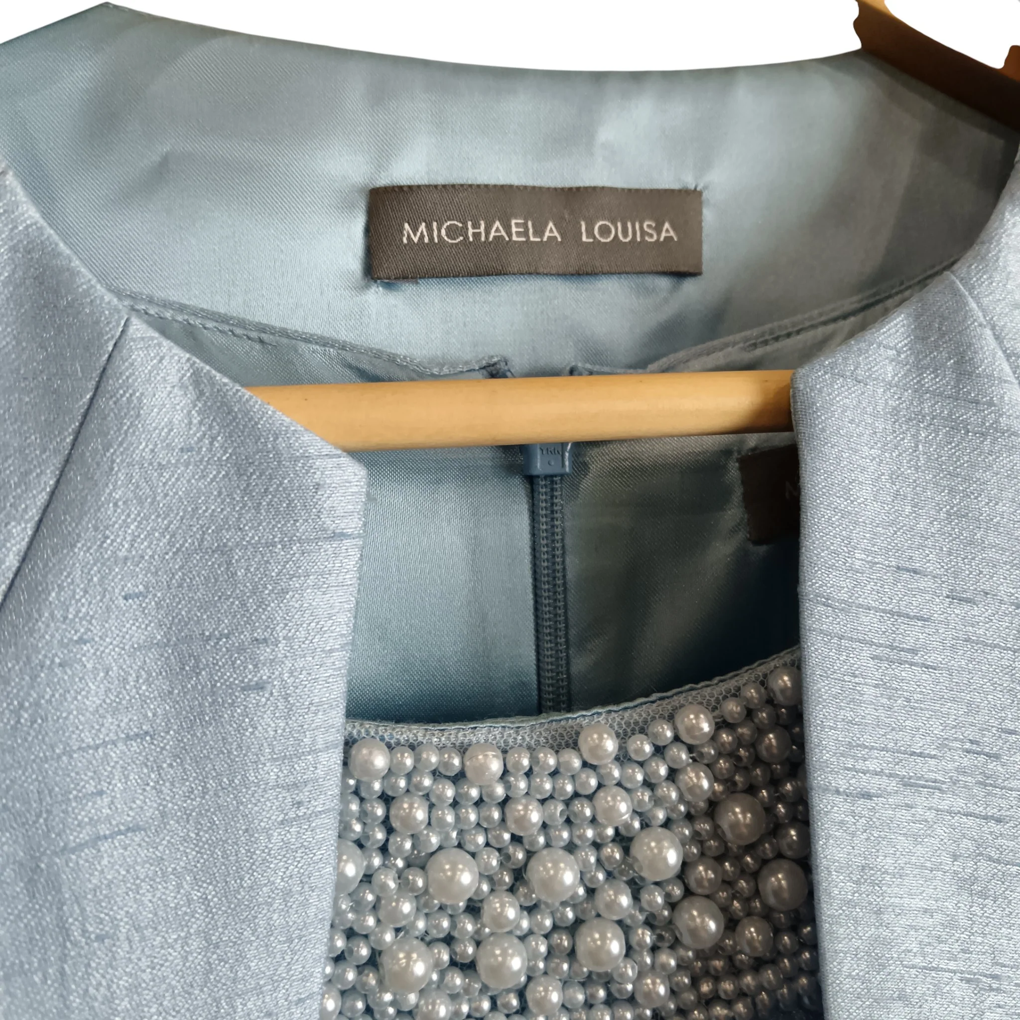 Pale Blue With Pearl Neckline Dress & Jacket BY Michaela Louisa  UK 10 Womenswear | Pre-loved - Image 4