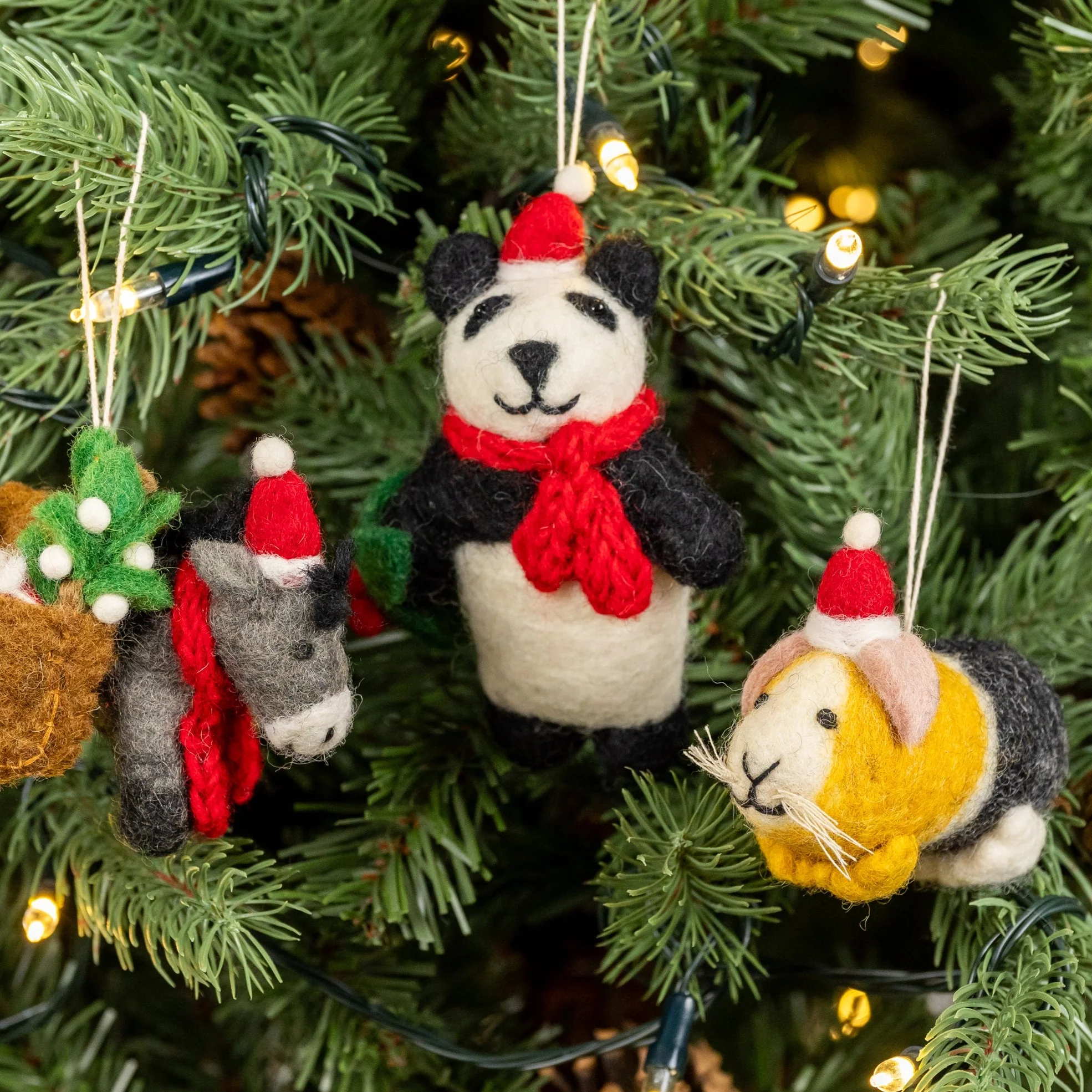 Panda with Holly Sprig | Handmade Christmas Decoration - Image 3