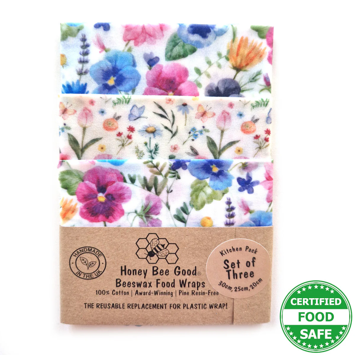Pansies | Set of 3 Beeswax Food Wraps | Honey Bee Good