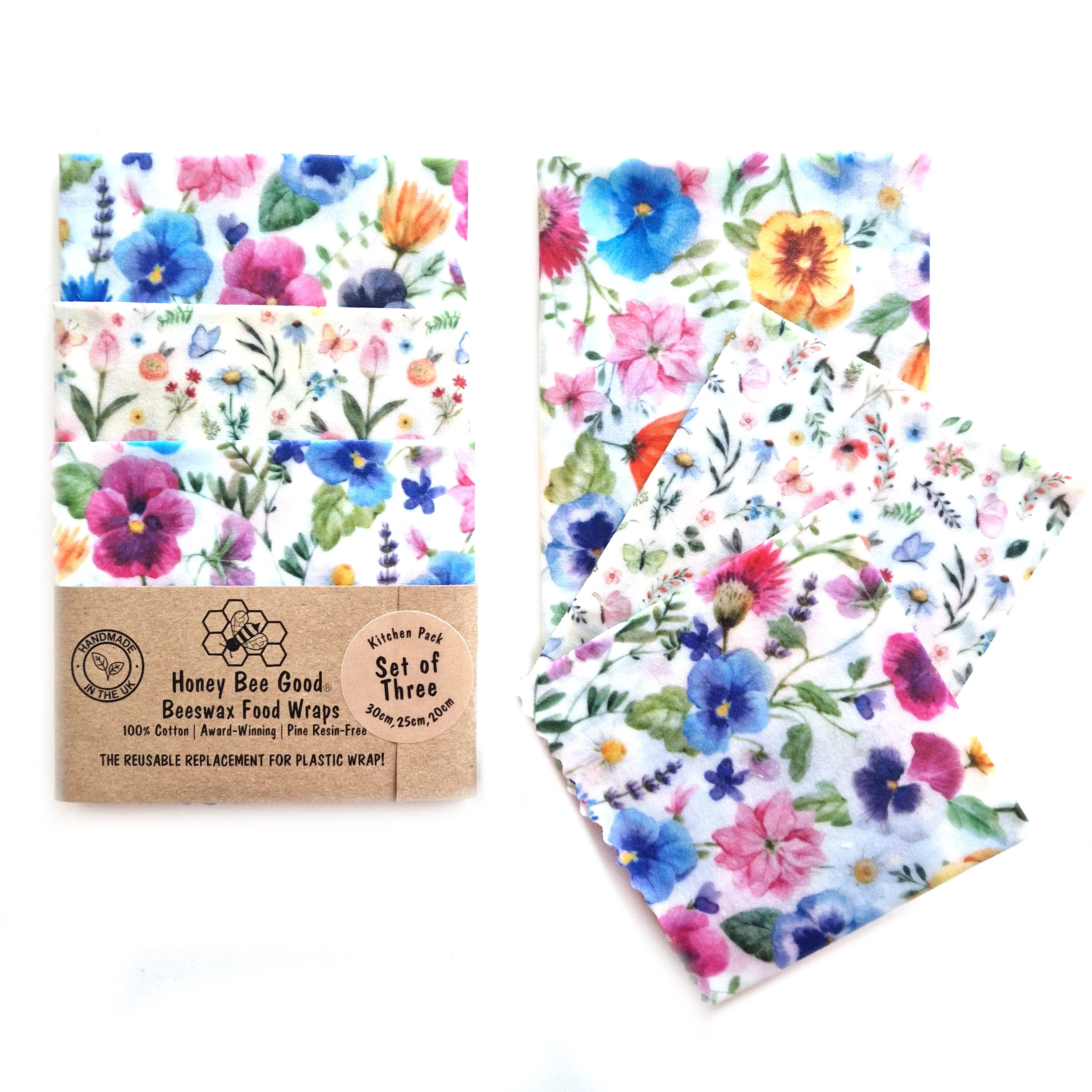 Pansies | Set of 3 Beeswax Food Wraps | Honey Bee Good - Image 3