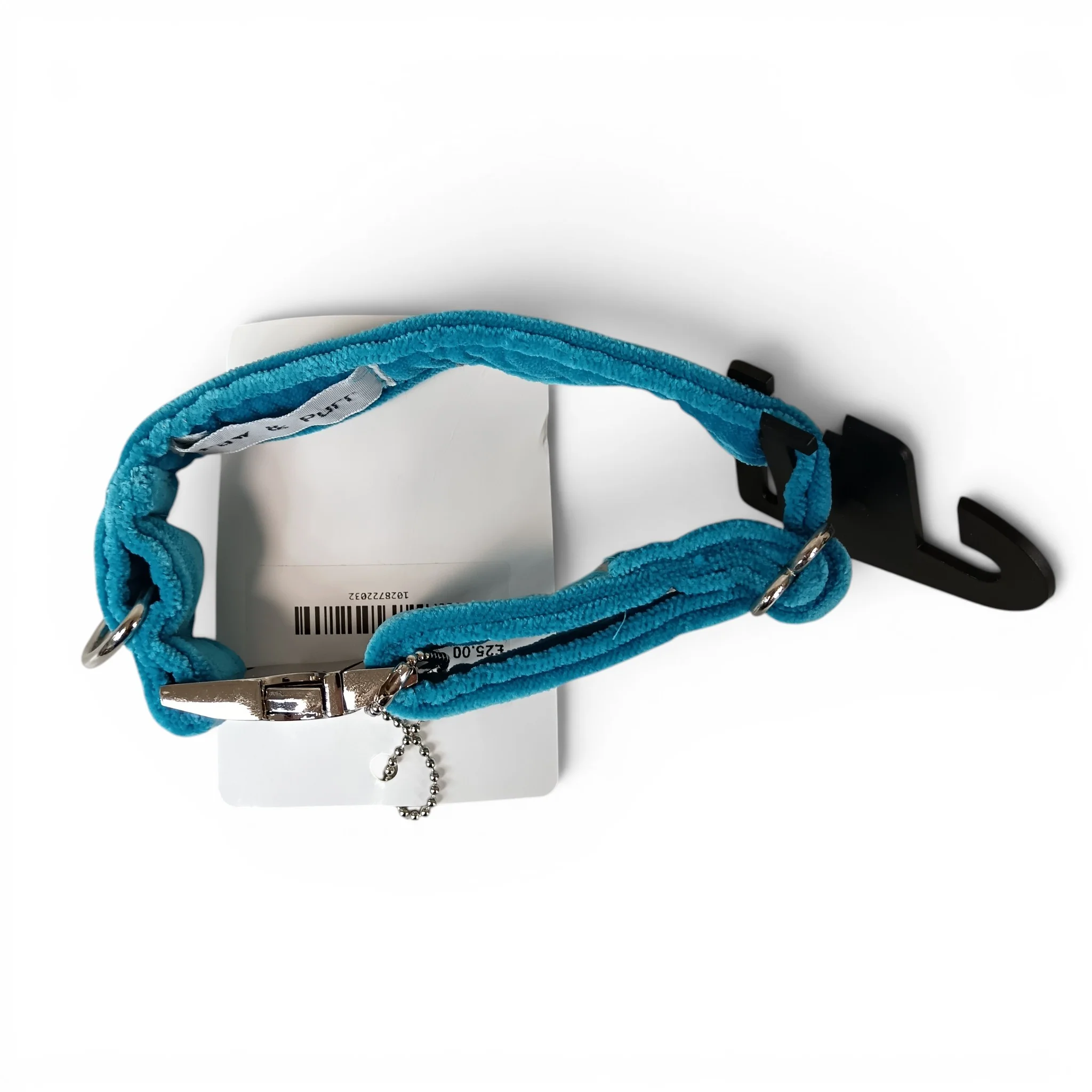 Paw & Purr Dog Collar Aqua Velvet 24-40cm Adjustable with Tags | Pre-loved - Image 2