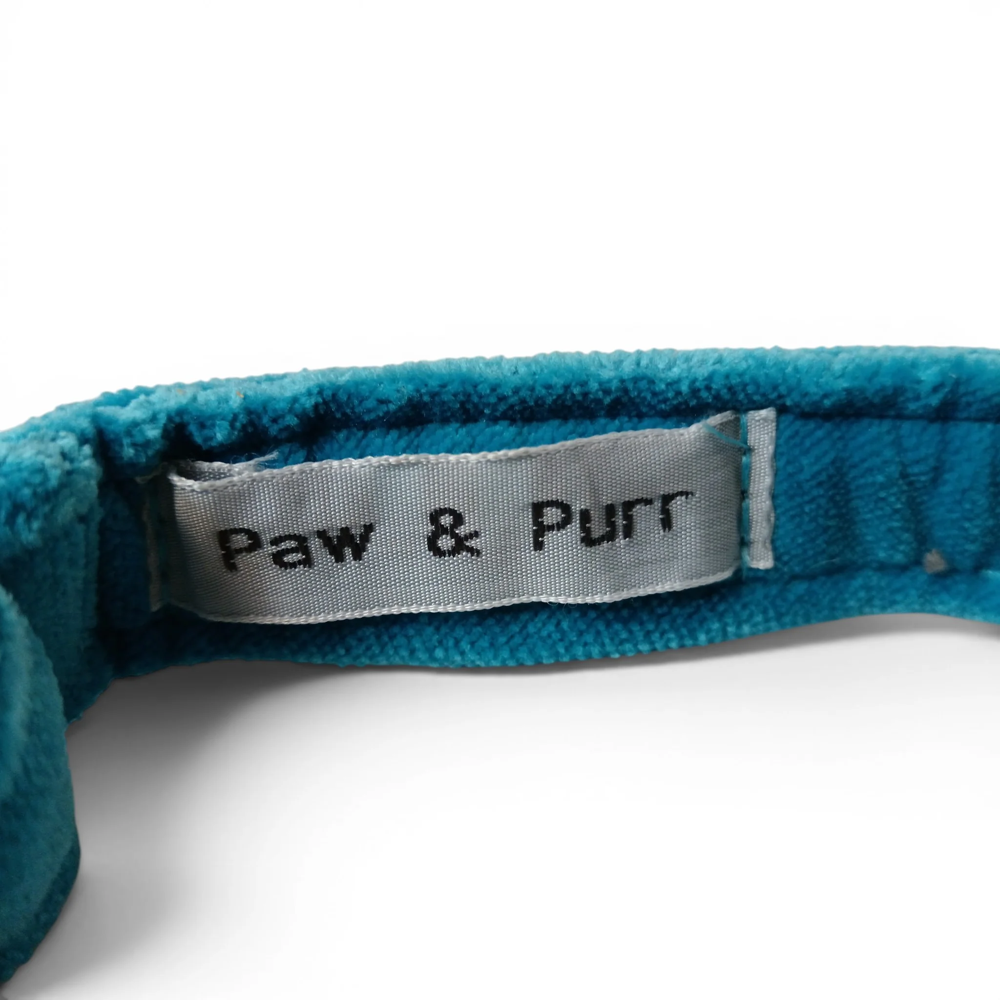 Paw & Purr Dog Collar Aqua Velvet 24-40cm Adjustable with Tags | Pre-loved - Image 3