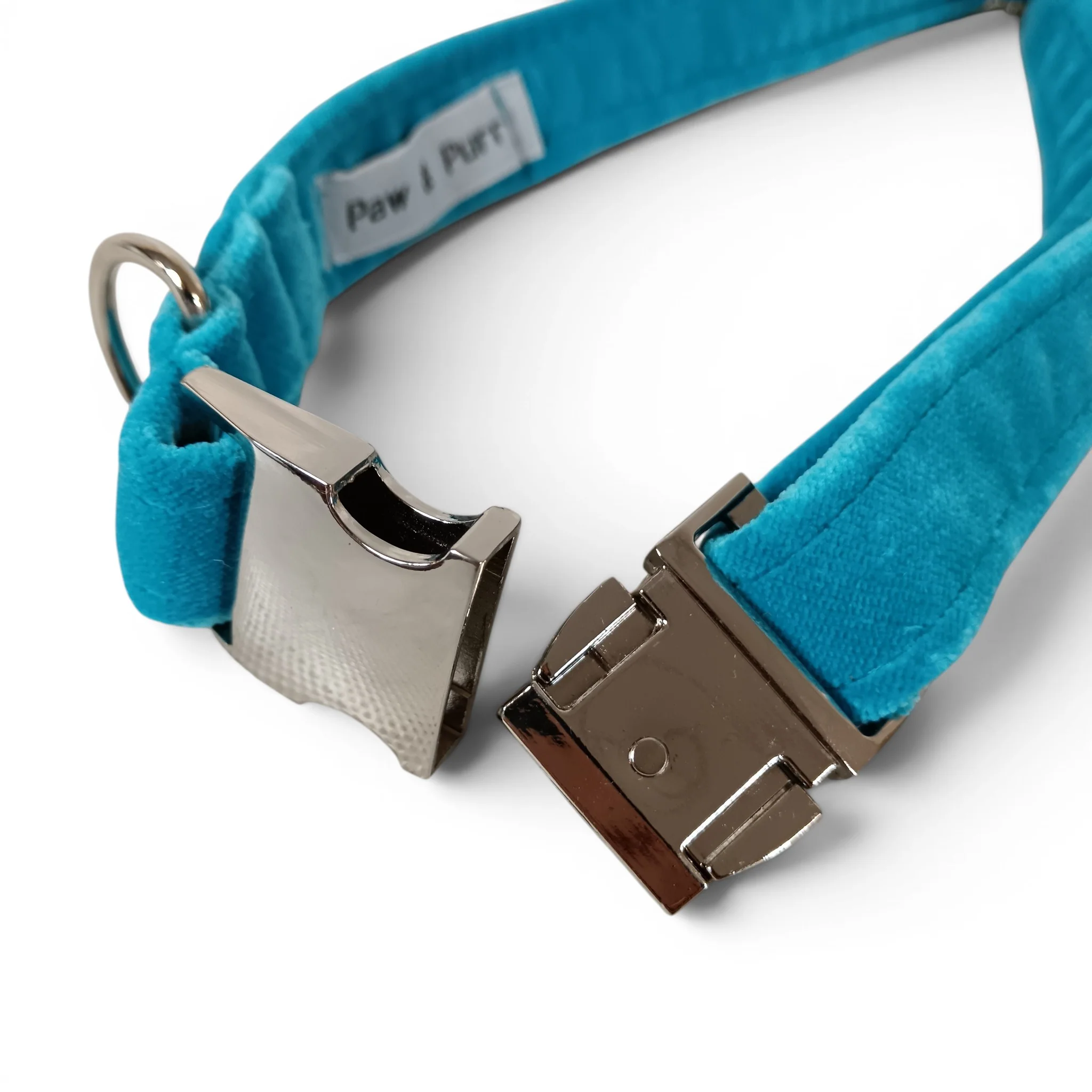 Paw & Purr Dog Collar Aqua Velvet 40-65cm Adjustable with Tags | Pre-loved - Image 4