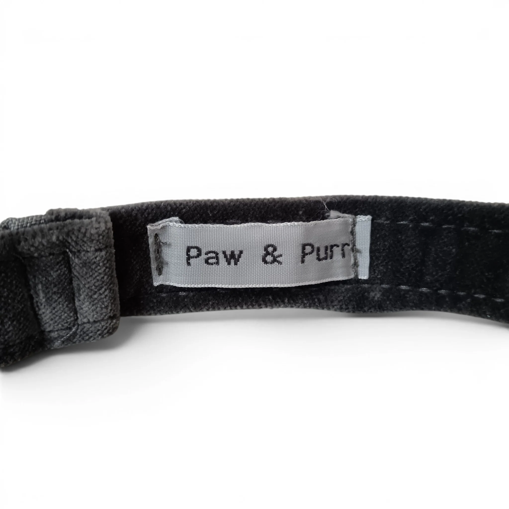 Paw & Purr Dog Collar Grey Velvet 40-65cm Adjustable with Tags | Pre-loved - Image 3