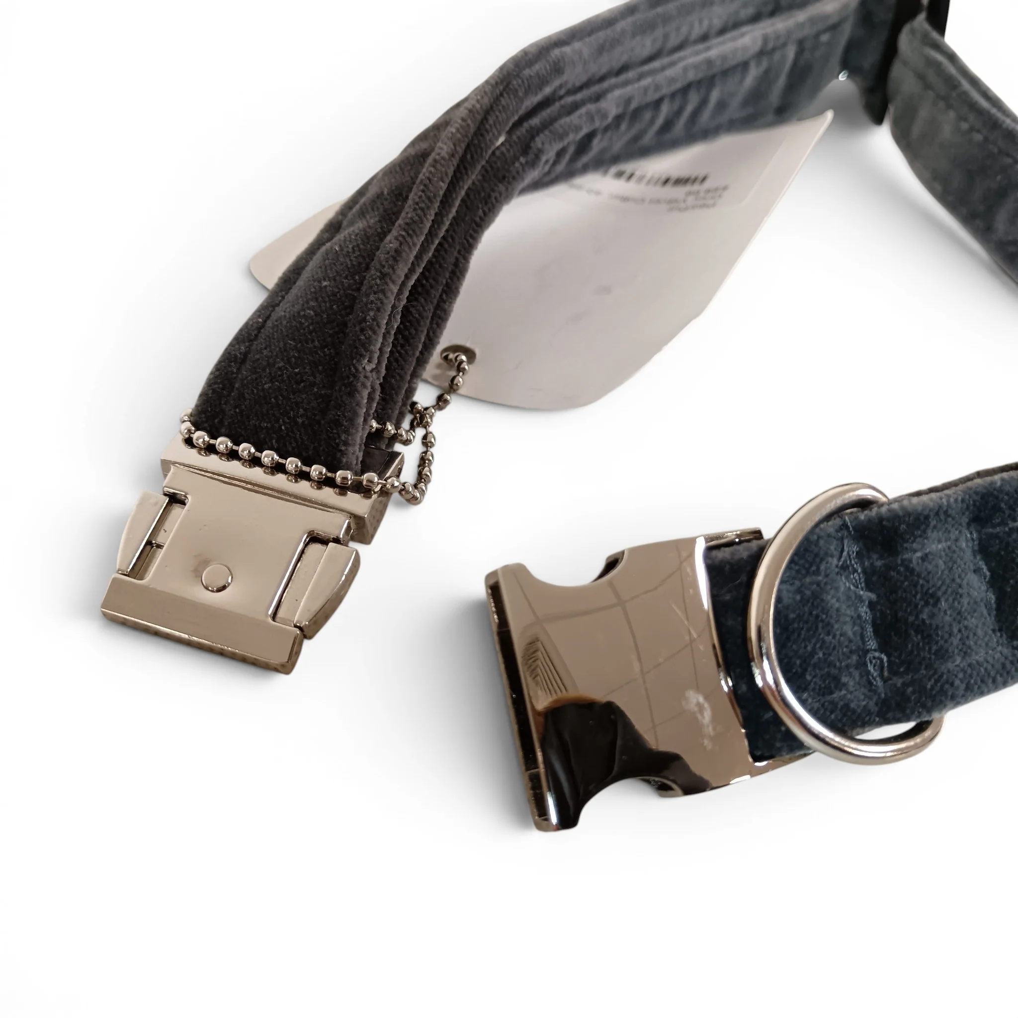 Paw & Purr Dog Collar Grey Velvet 40-65cm Adjustable with Tags | Pre-loved - Image 4