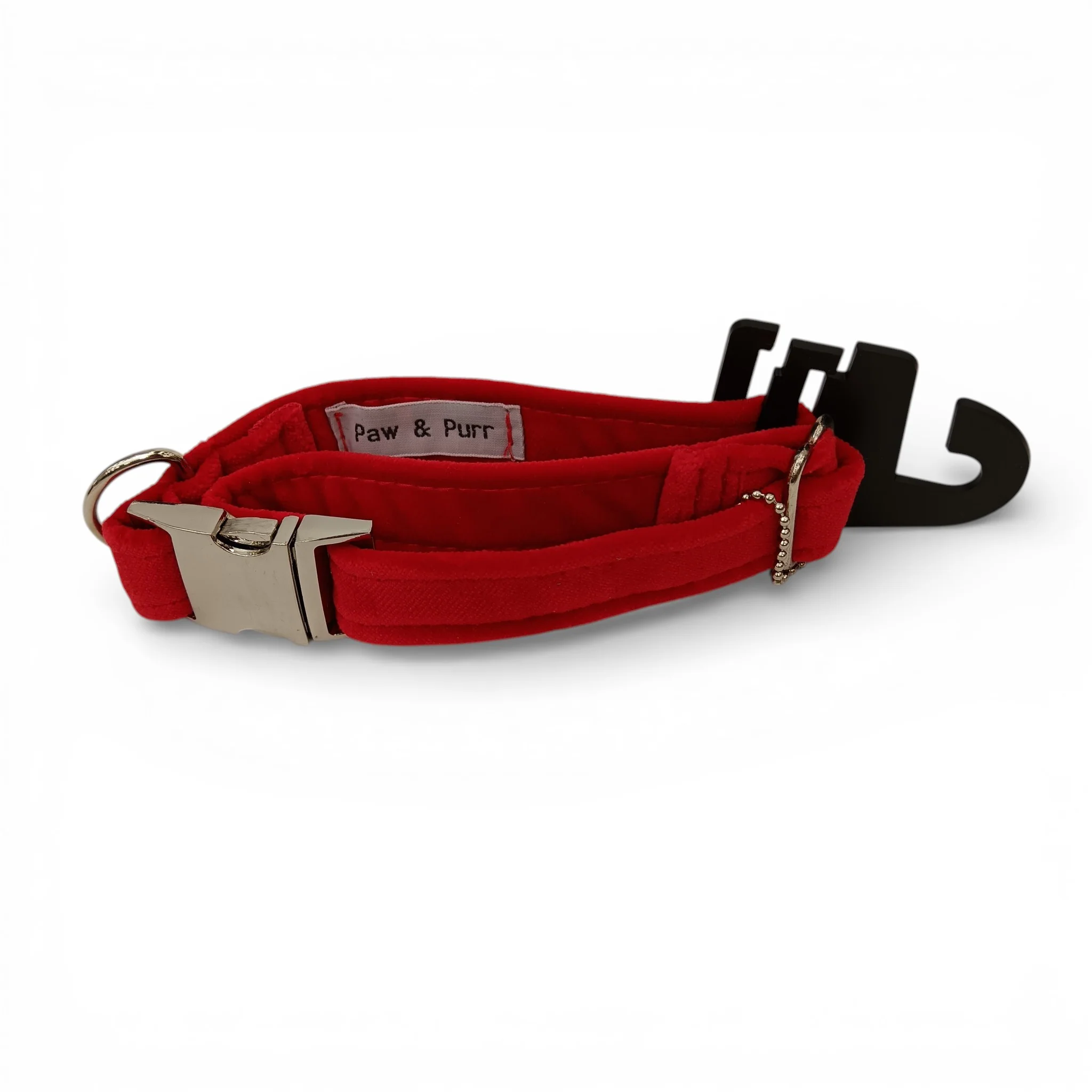 Paw & Purr Dog Collar Red Velvet 24-40cm Adjustable with Tags | Pre-loved