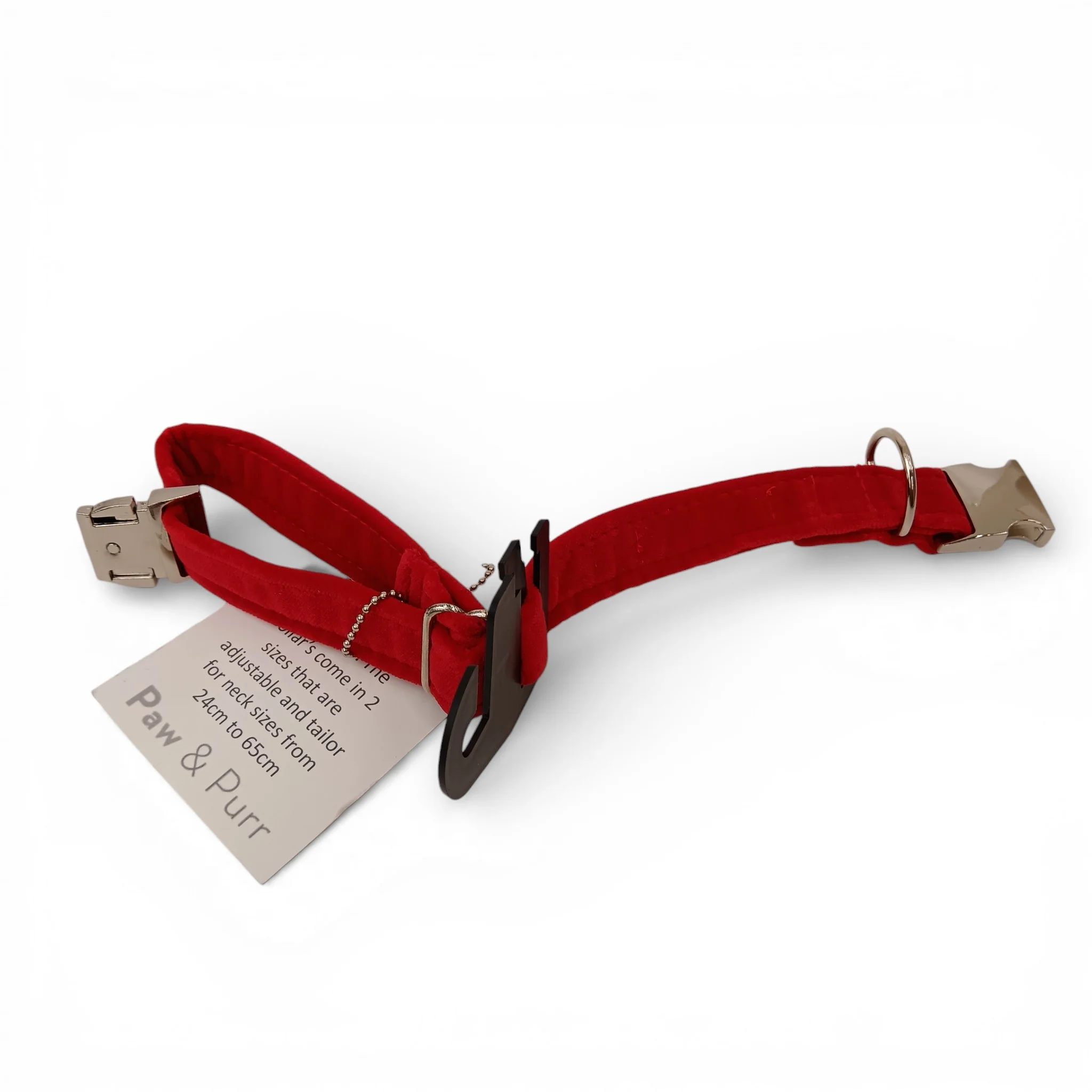 Paw & Purr Dog Collar Red Velvet 24-40cm Adjustable with Tags | Pre-loved - Image 2