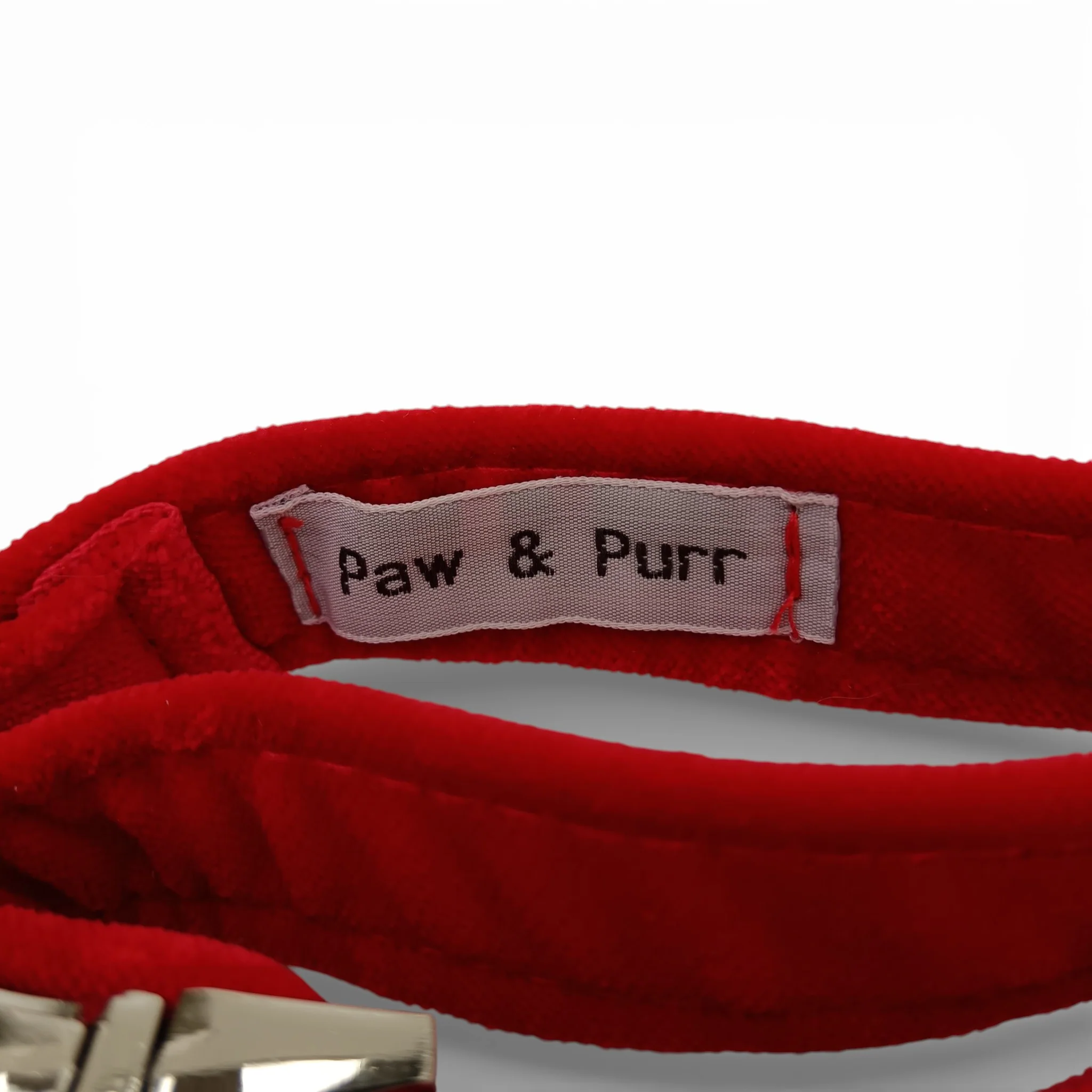 Paw & Purr Dog Collar Red Velvet 24-40cm Adjustable with Tags | Pre-loved - Image 3