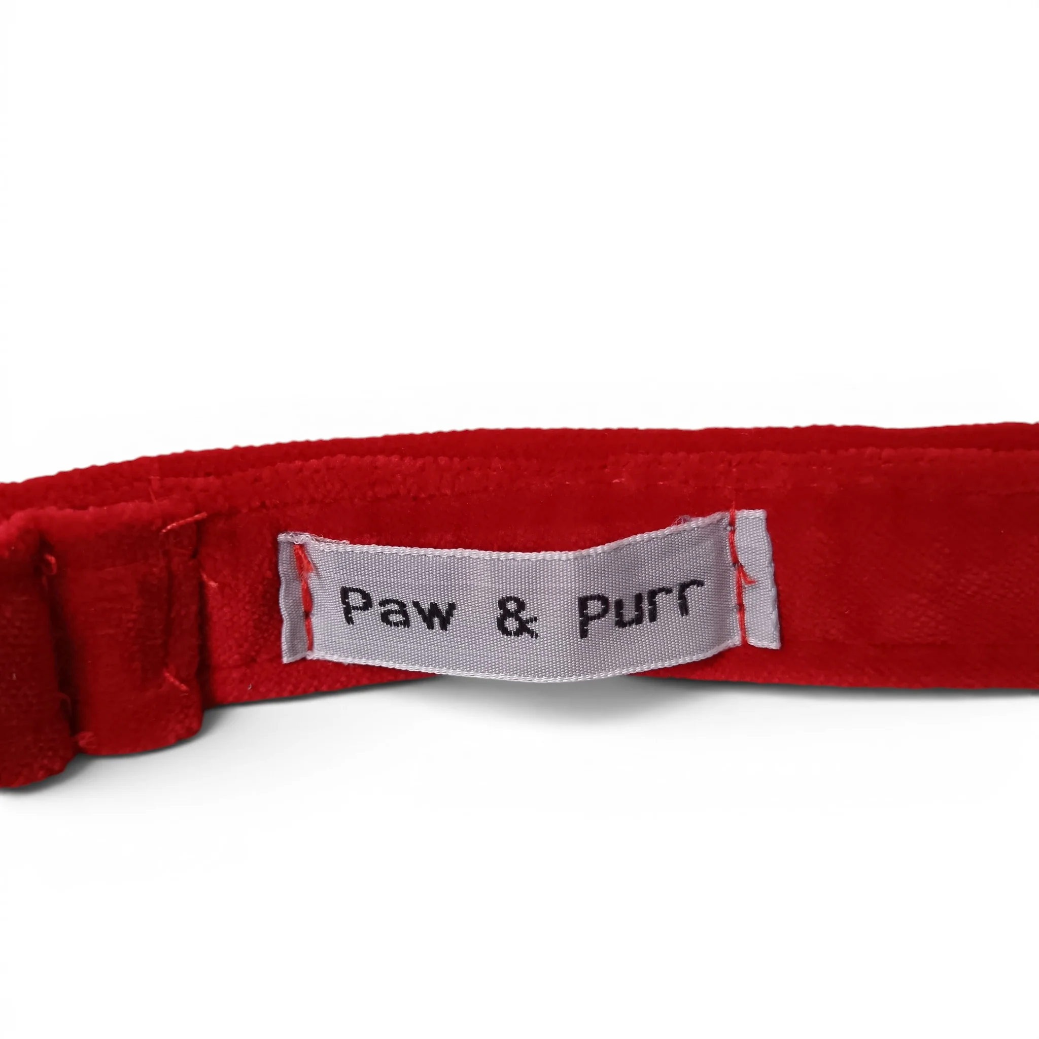 Paw & Purr Dog Collar Red Velvet 40-65cm Adjustable with Tags | Pre-loved - Image 3