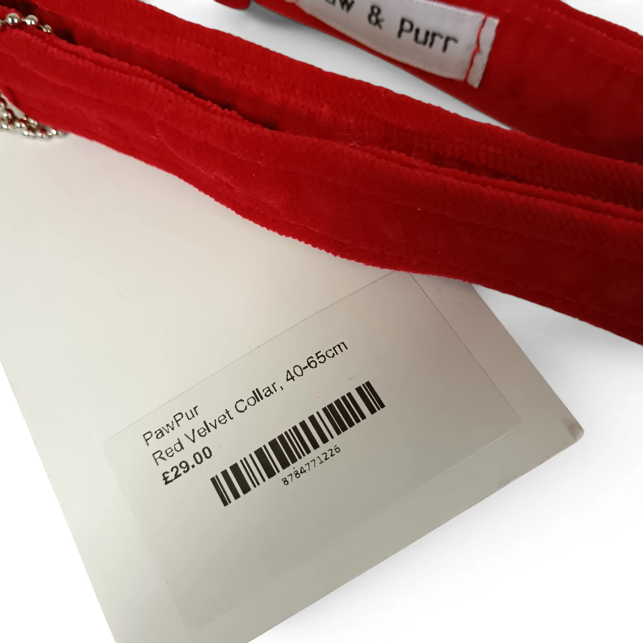 Paw & Purr Dog Collar Red Velvet 40-65cm Adjustable with Tags | Pre-loved - Image 6