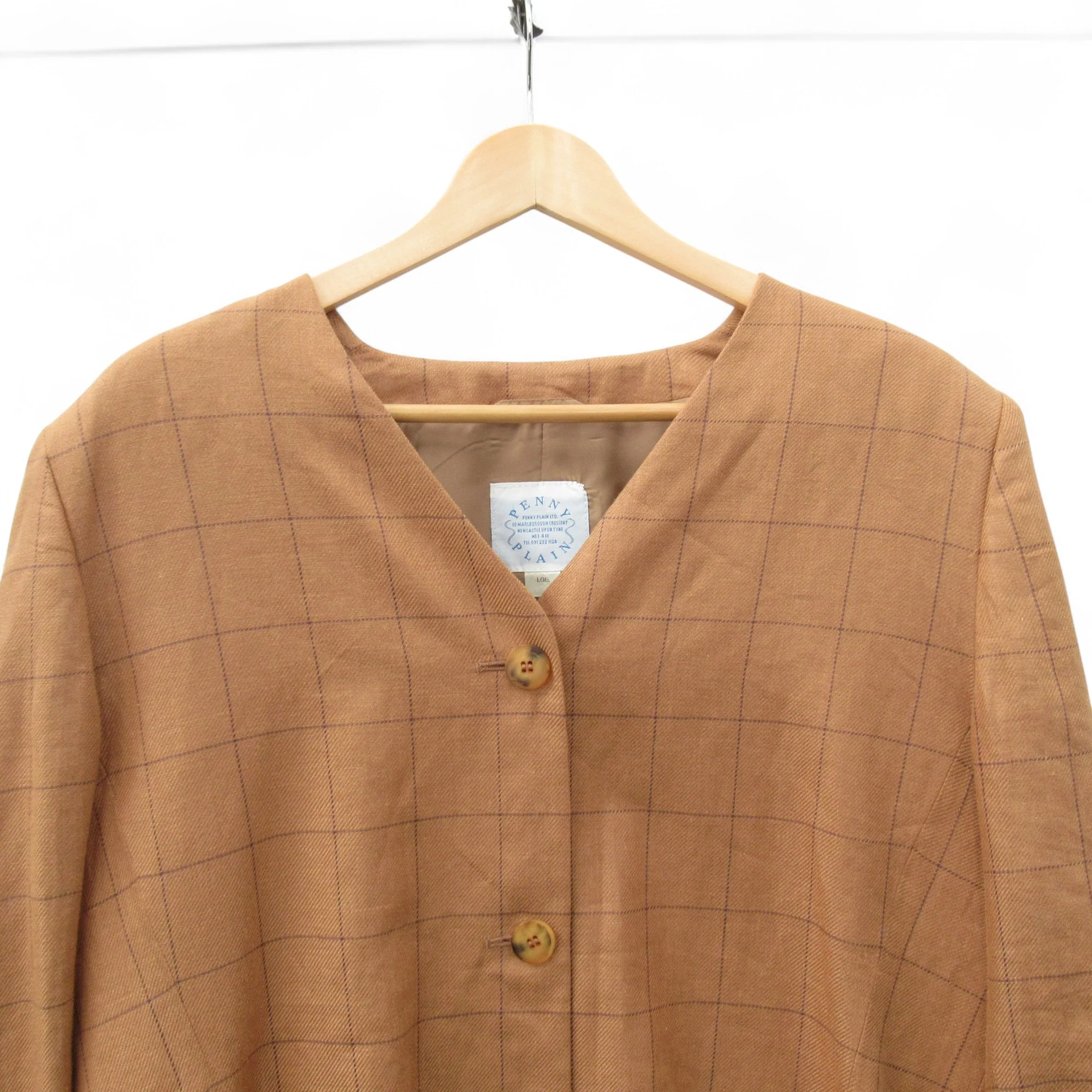 Penny Plain Vintage Blazer Linen Large Brown Womenswear | Pre-loved - Image 2