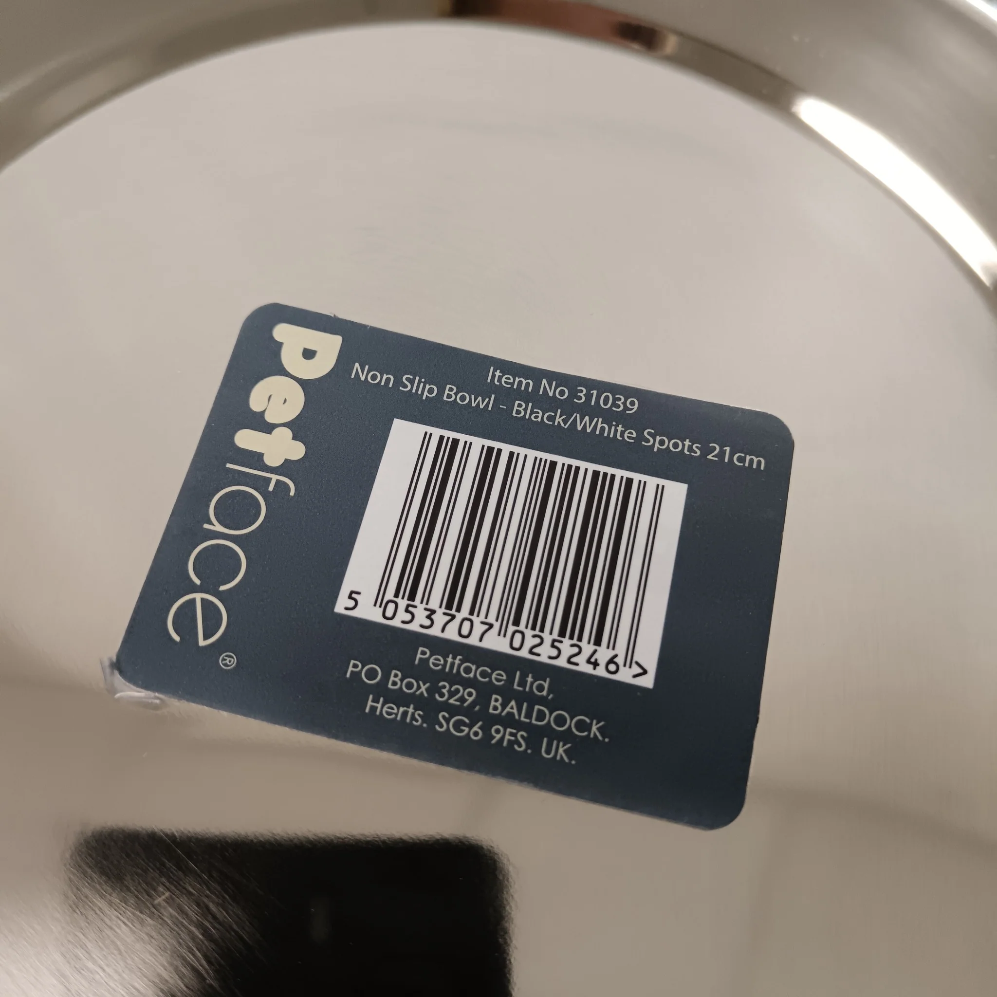 Petface Pet Bella Bowl Non-Slip Stainless Steel Black with White Spots 21cm | Pre-loved - Image 4