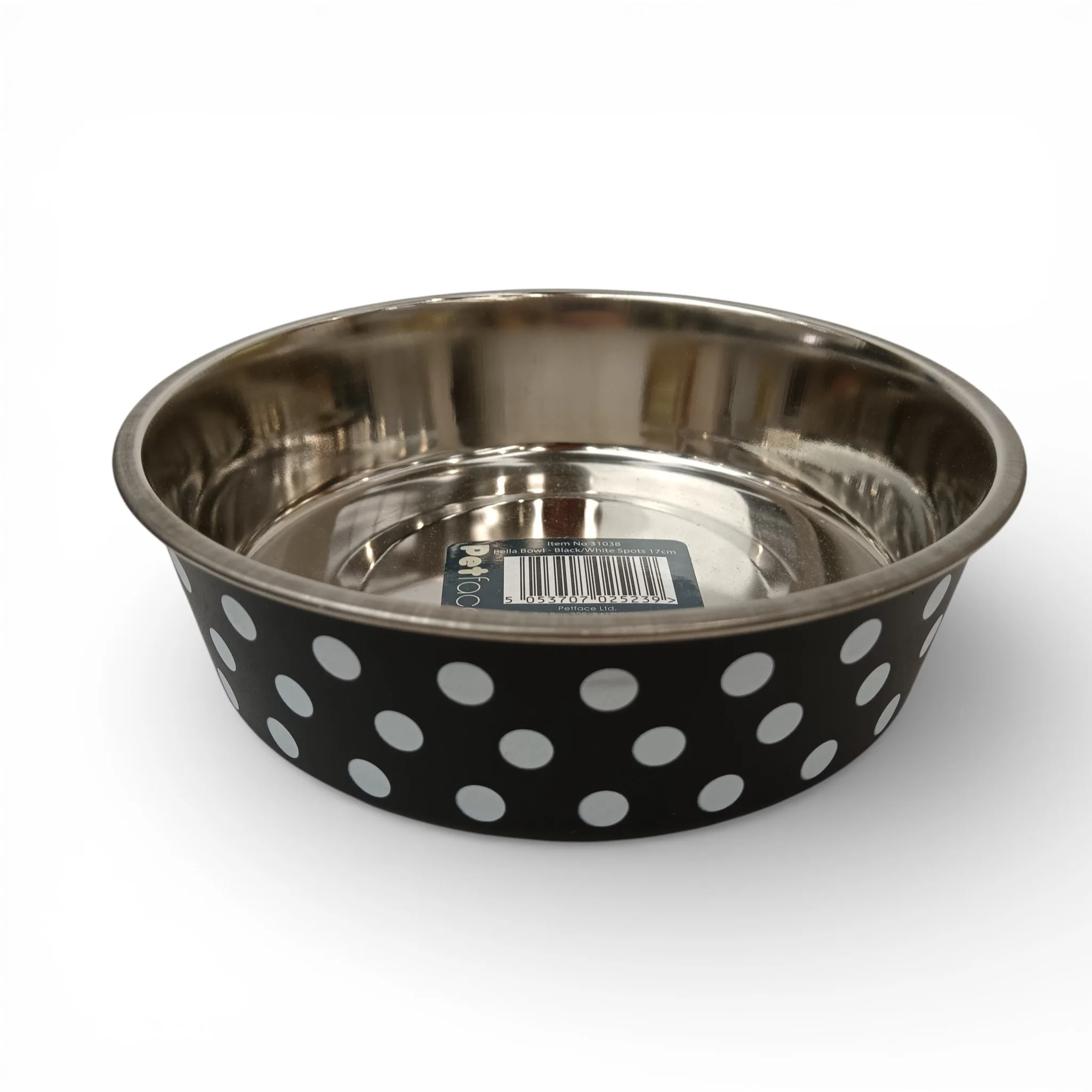 Petface Pet Bella Bowl Non-Slip Stainless Steel Black with White Spots | Pre-loved