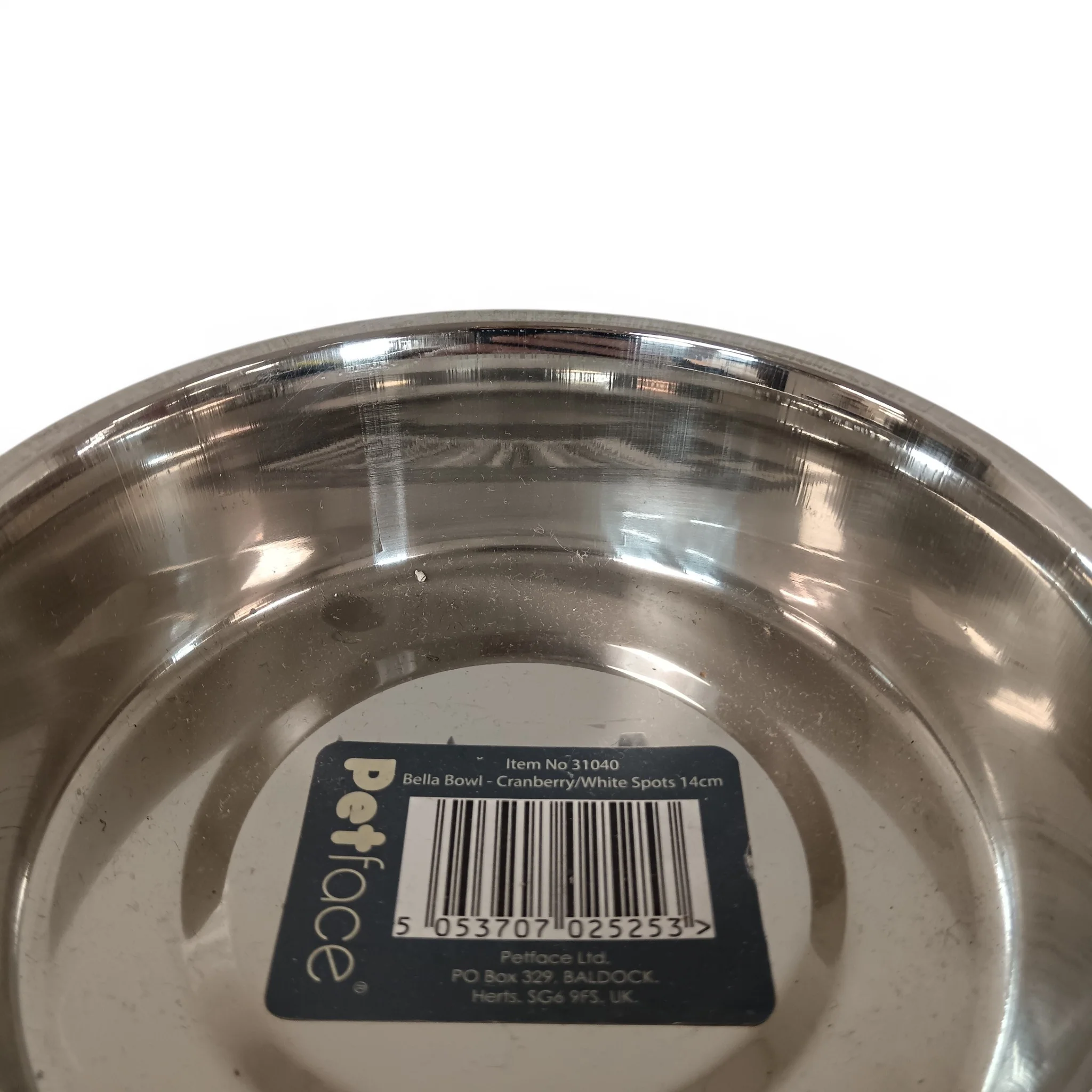 Petface Pet Bella Bowl Non-Slip Stainless Steel Cranberry Red with White Spots 14cm | Pre-loved - Image 3