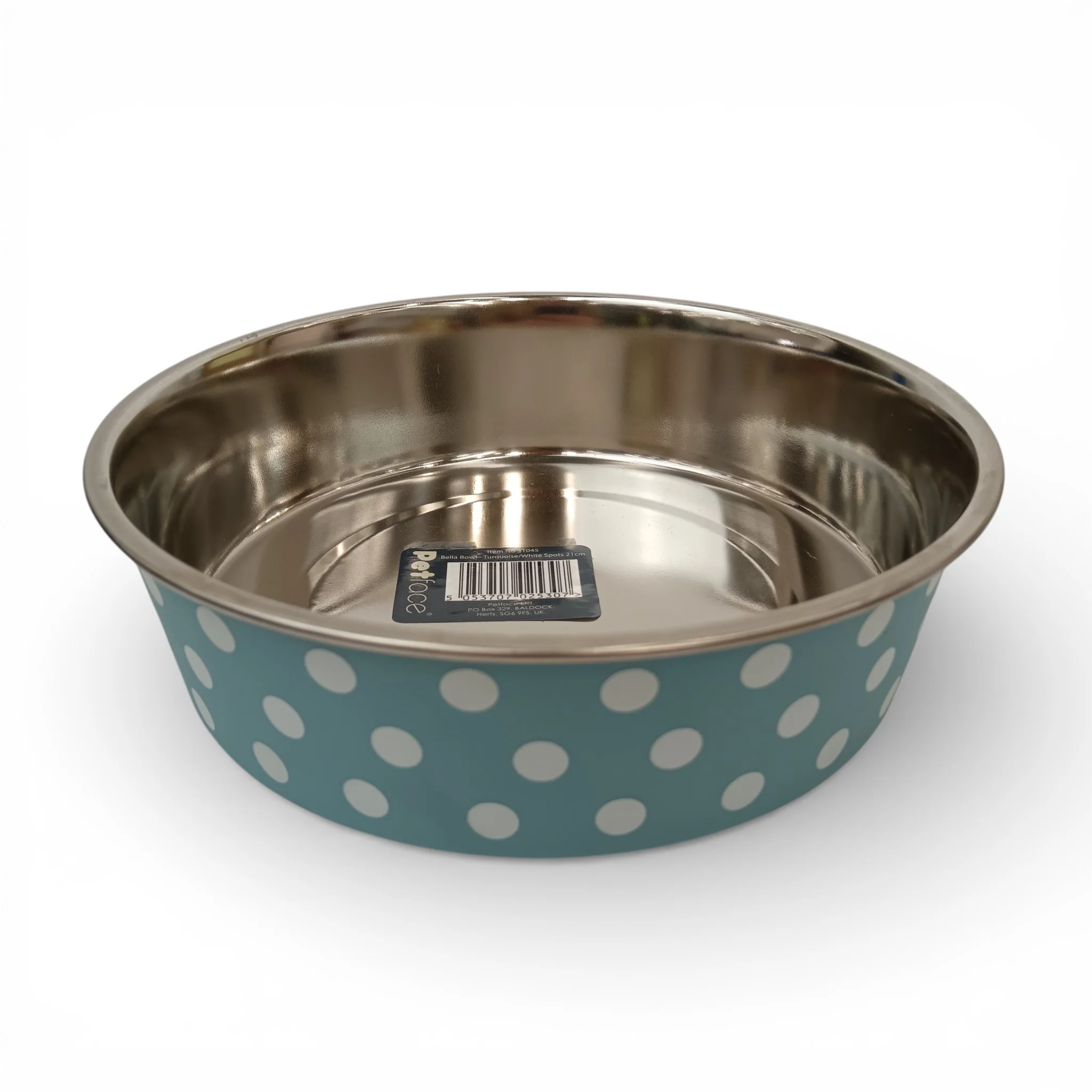 Petface Pet Bella Bowl Non-Slip Stainless Steel Turquoise with White Spots | Pre-loved
