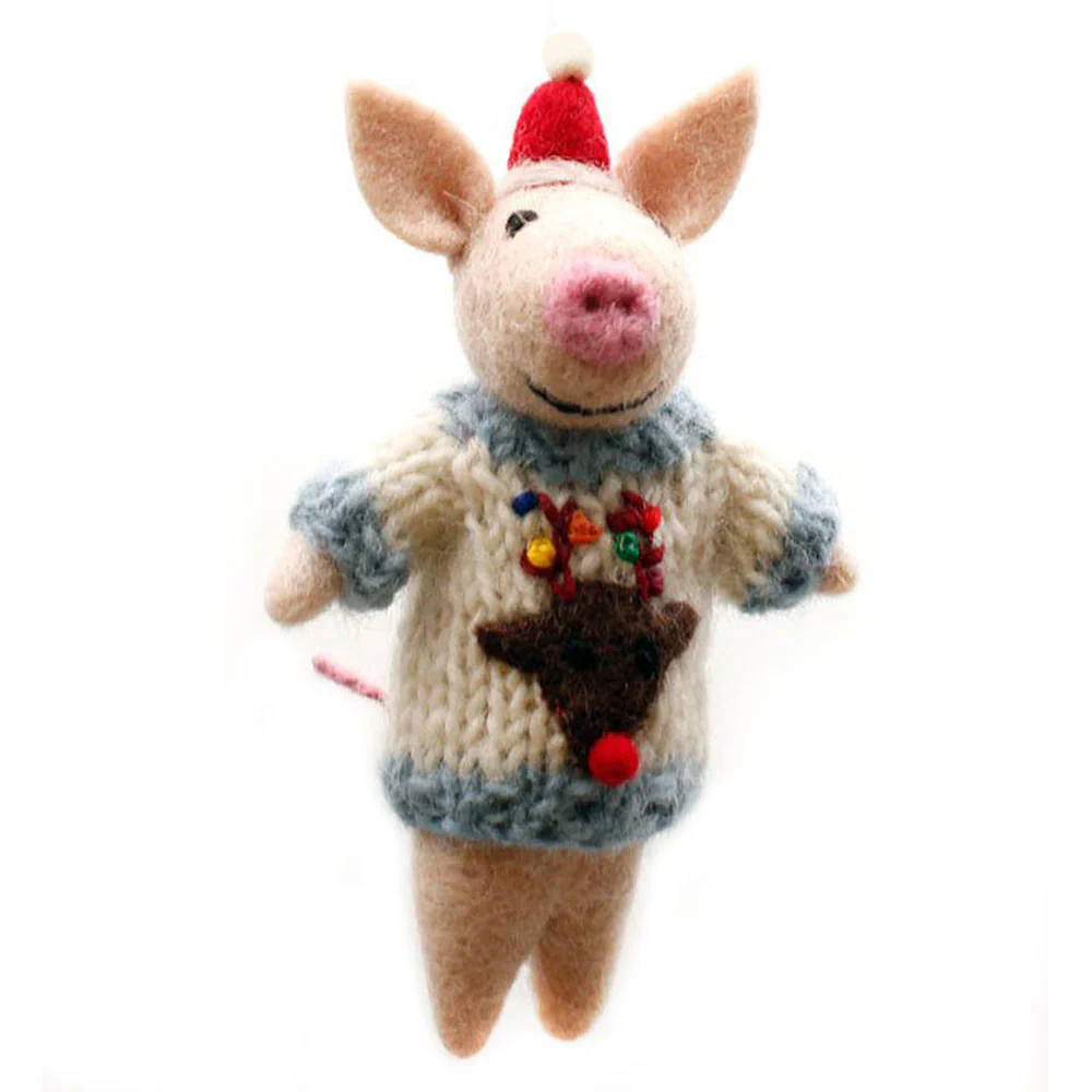 Piglet in Christmas Jumper | Handmade Christmas Decoration - Image 4