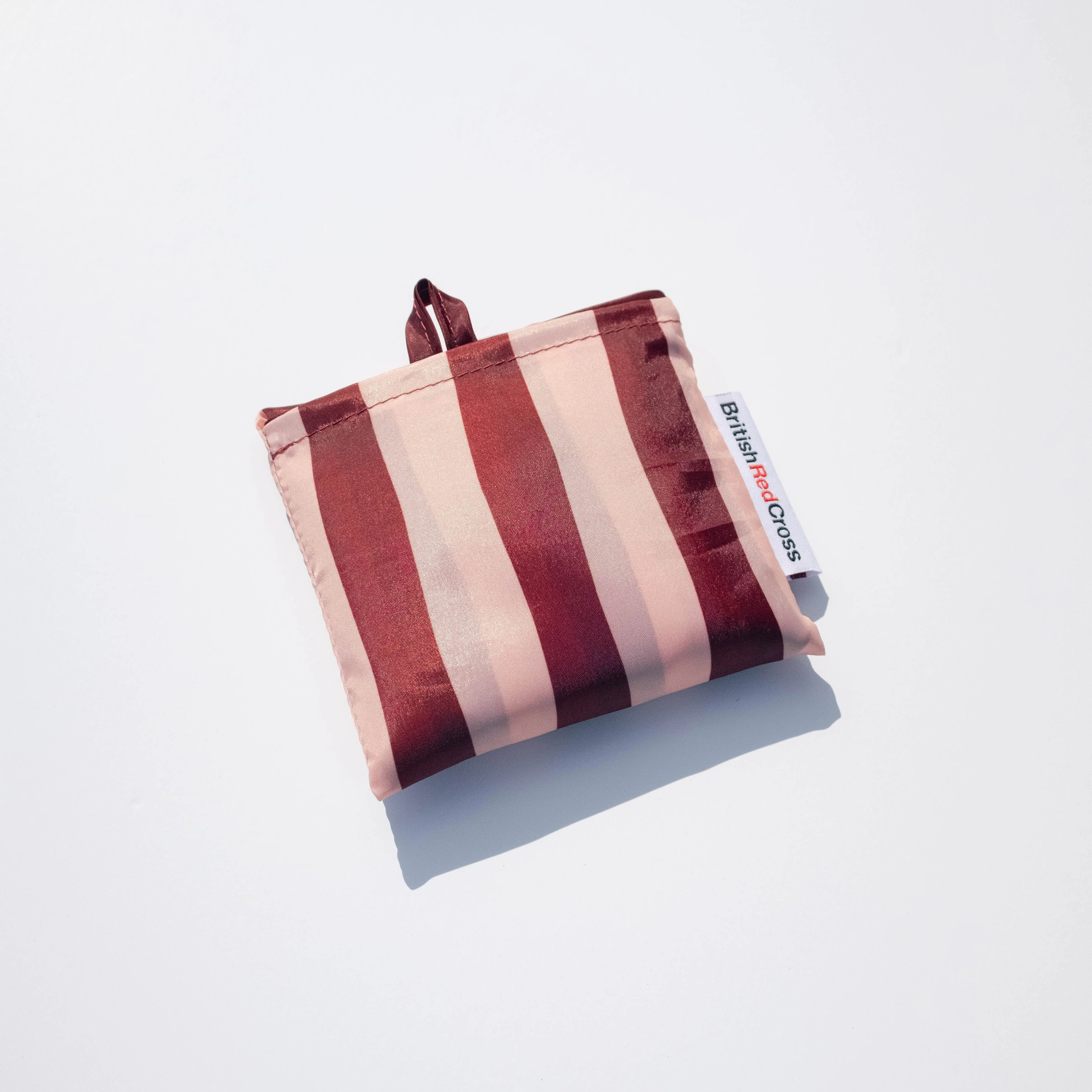 Pink/Burgundy striped packable bag - Image 2