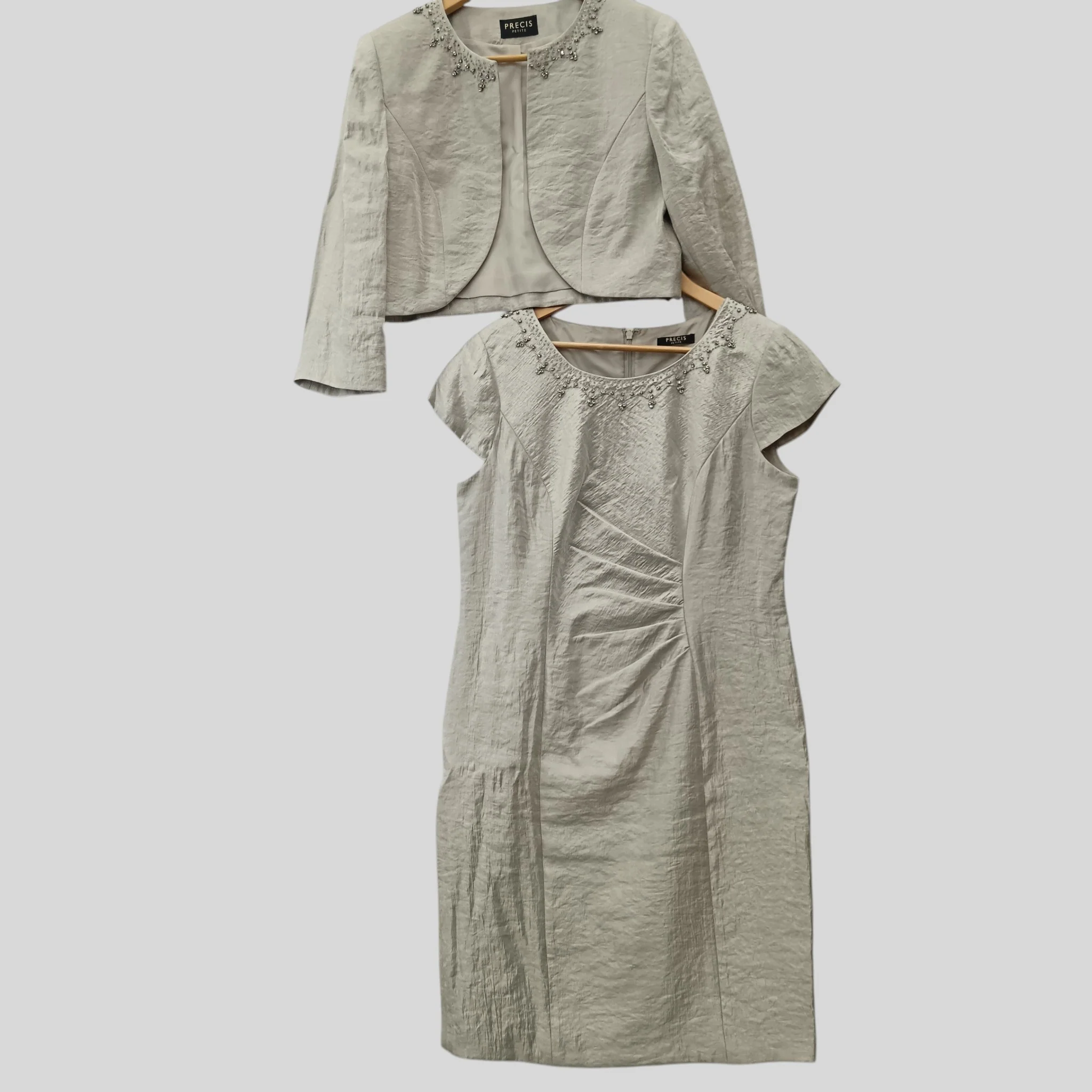 Precis Petite Mother Of Bride Outfit  Champagne Dress With Matching Jacket  UK 16  - Womenswear | Pre-loved