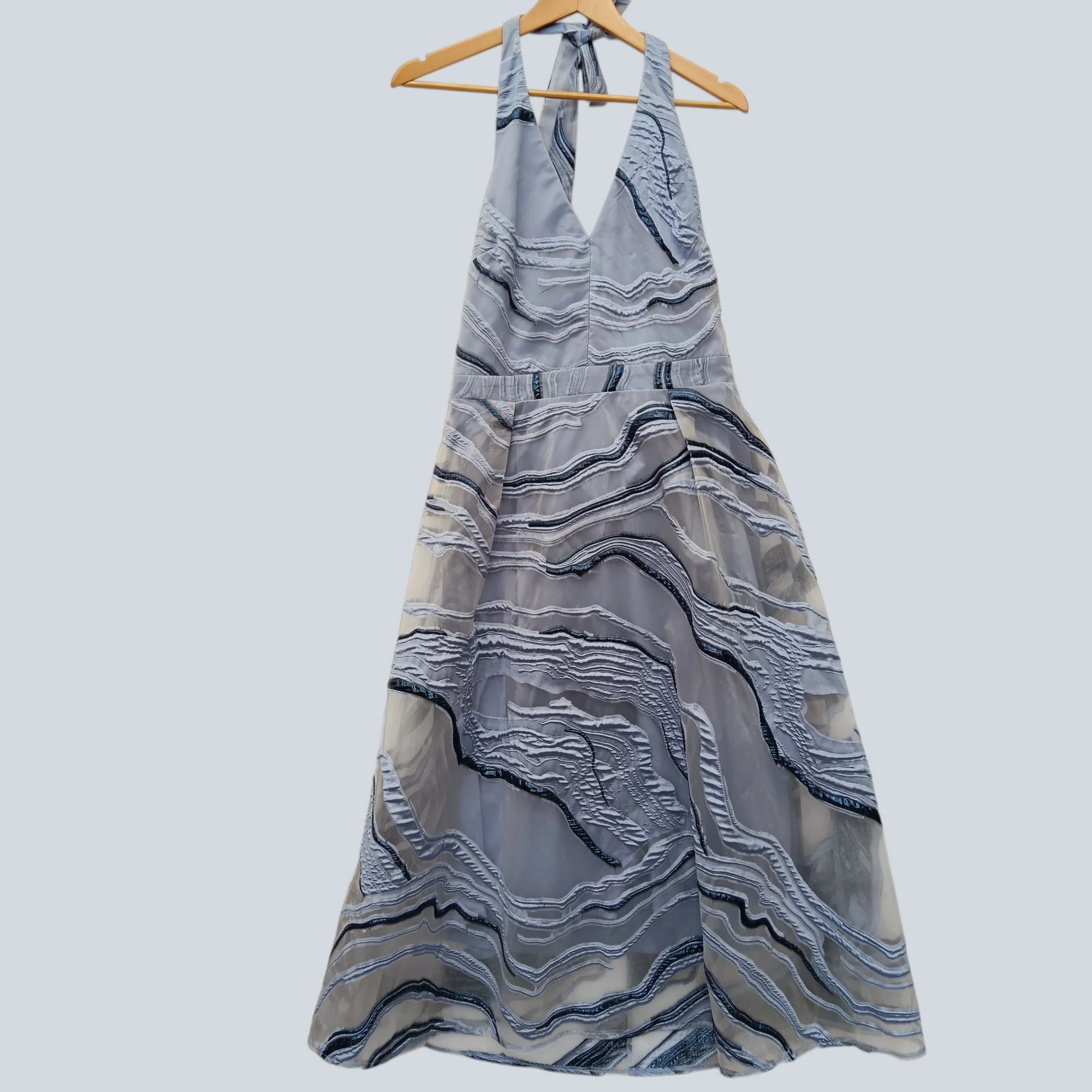 Premium Lipsy Halter Neck Ladies Special Occasion Dress Jacquard Shades of Blue UK 16 - Tags On - Womenswear | Pre-loved