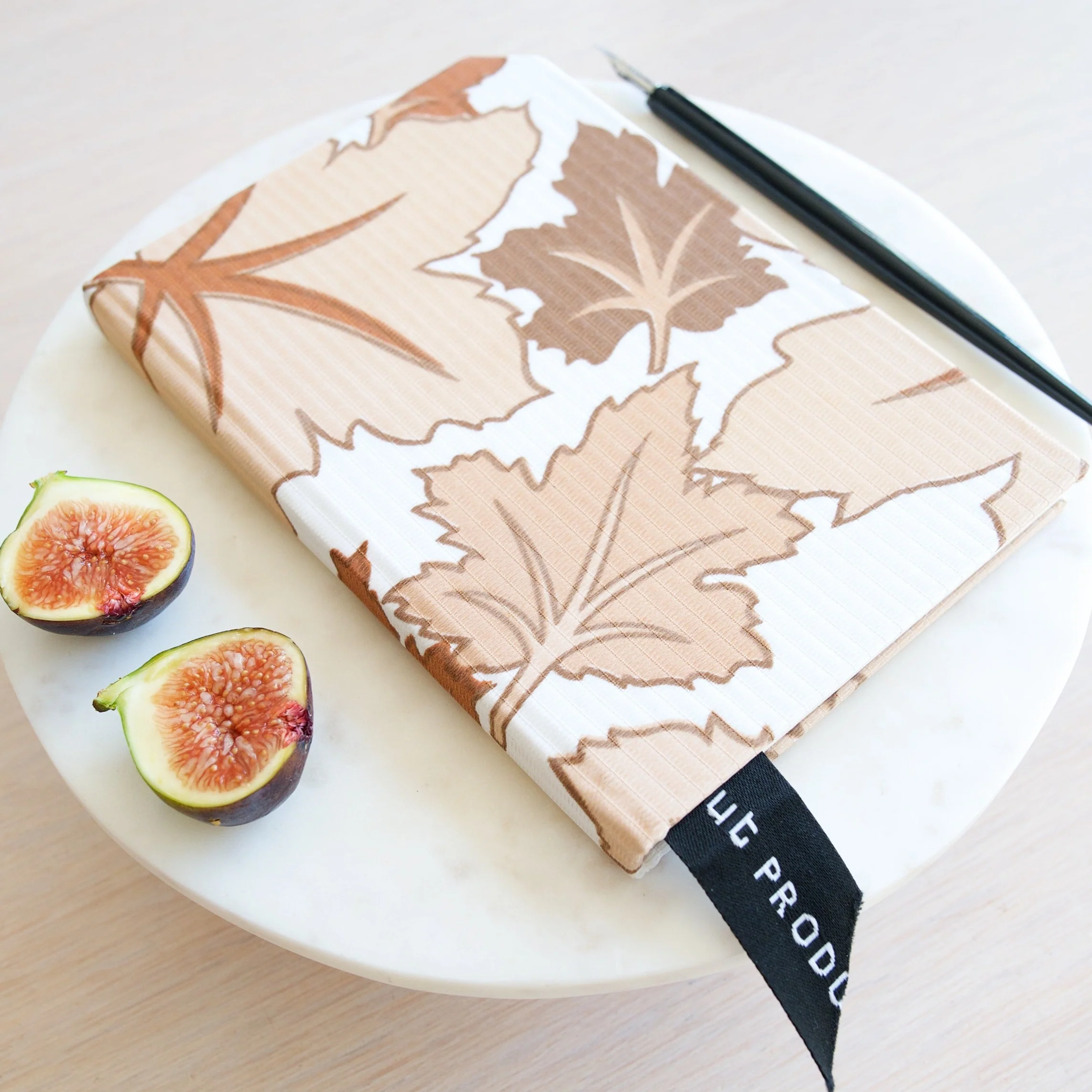 Premium Recycled Donated Fabric Brown Leaf Print A5 Notebook - Image 2