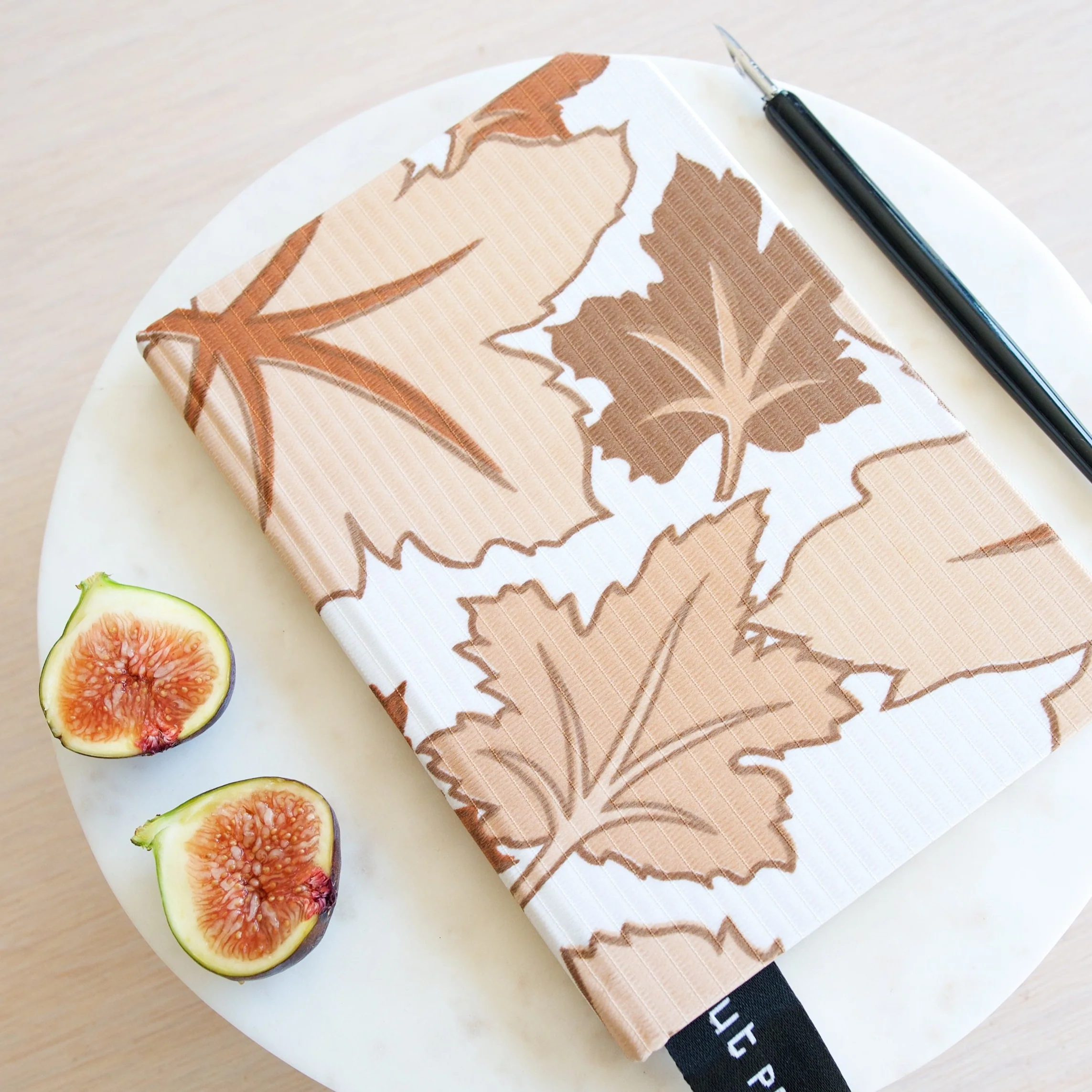 Premium Recycled Donated Fabric Brown Leaf Print A5 Notebook - Image 6