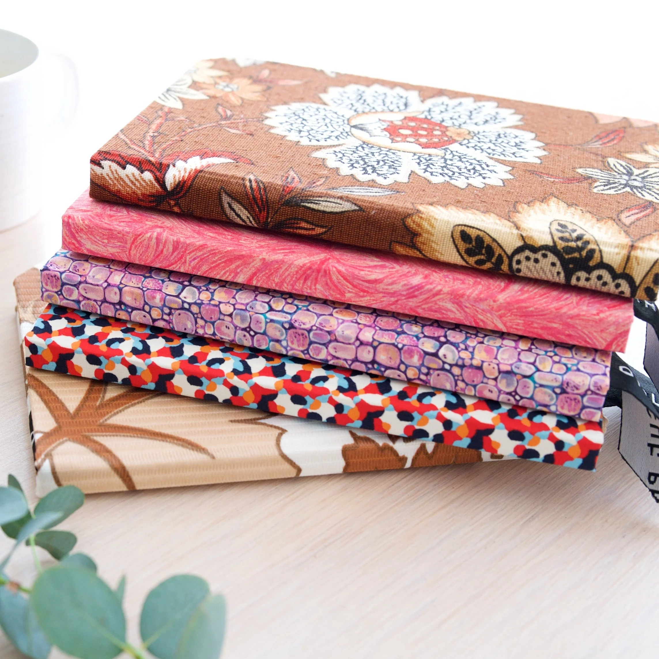 Premium Recycled Donated Fabric Brown Leaf Print A5 Notebook - Image 7