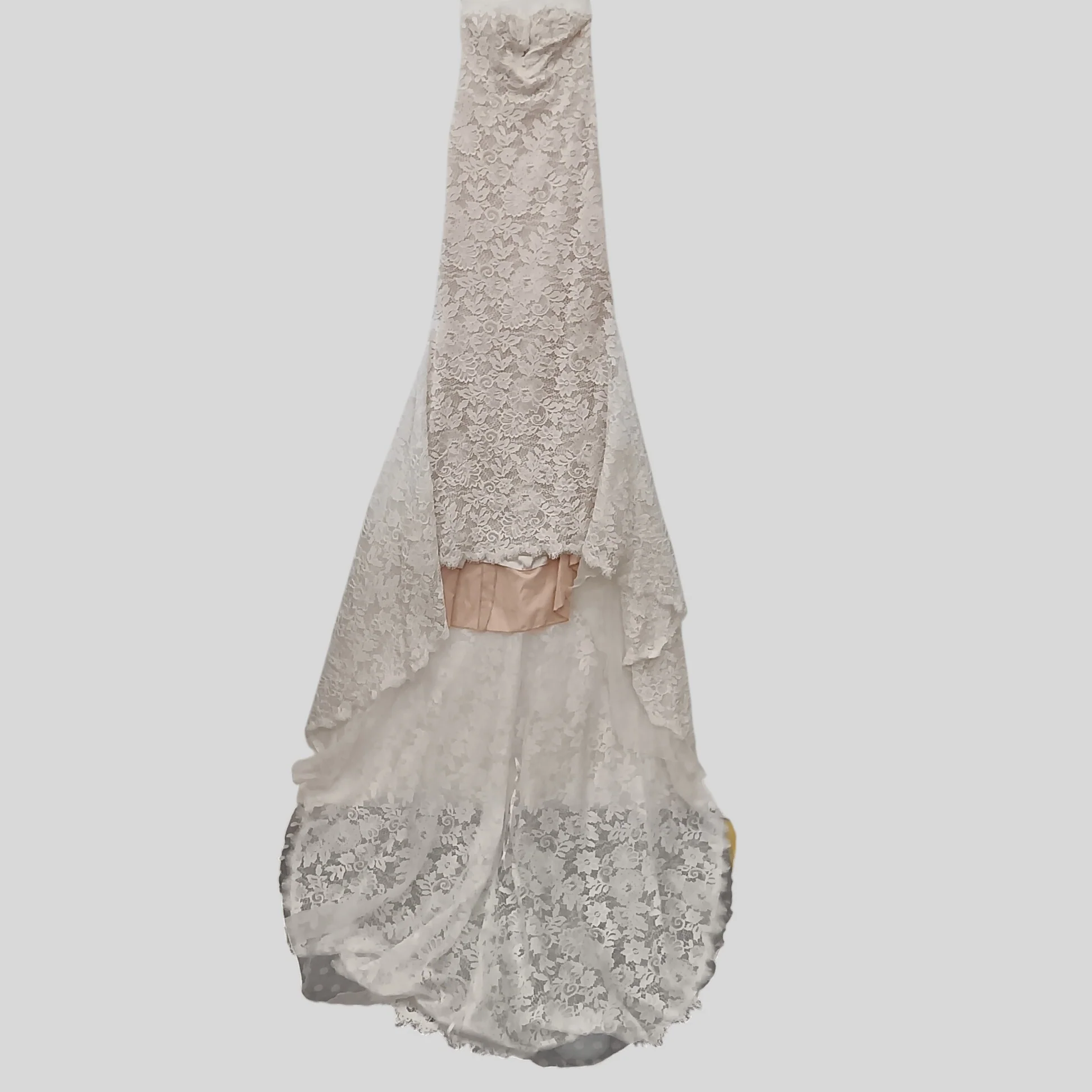 Pronovias Barcelona Stunning Lace over Satin  Hi-low Wedding Dress Strapless UK Small Womenswear | Pre-loved