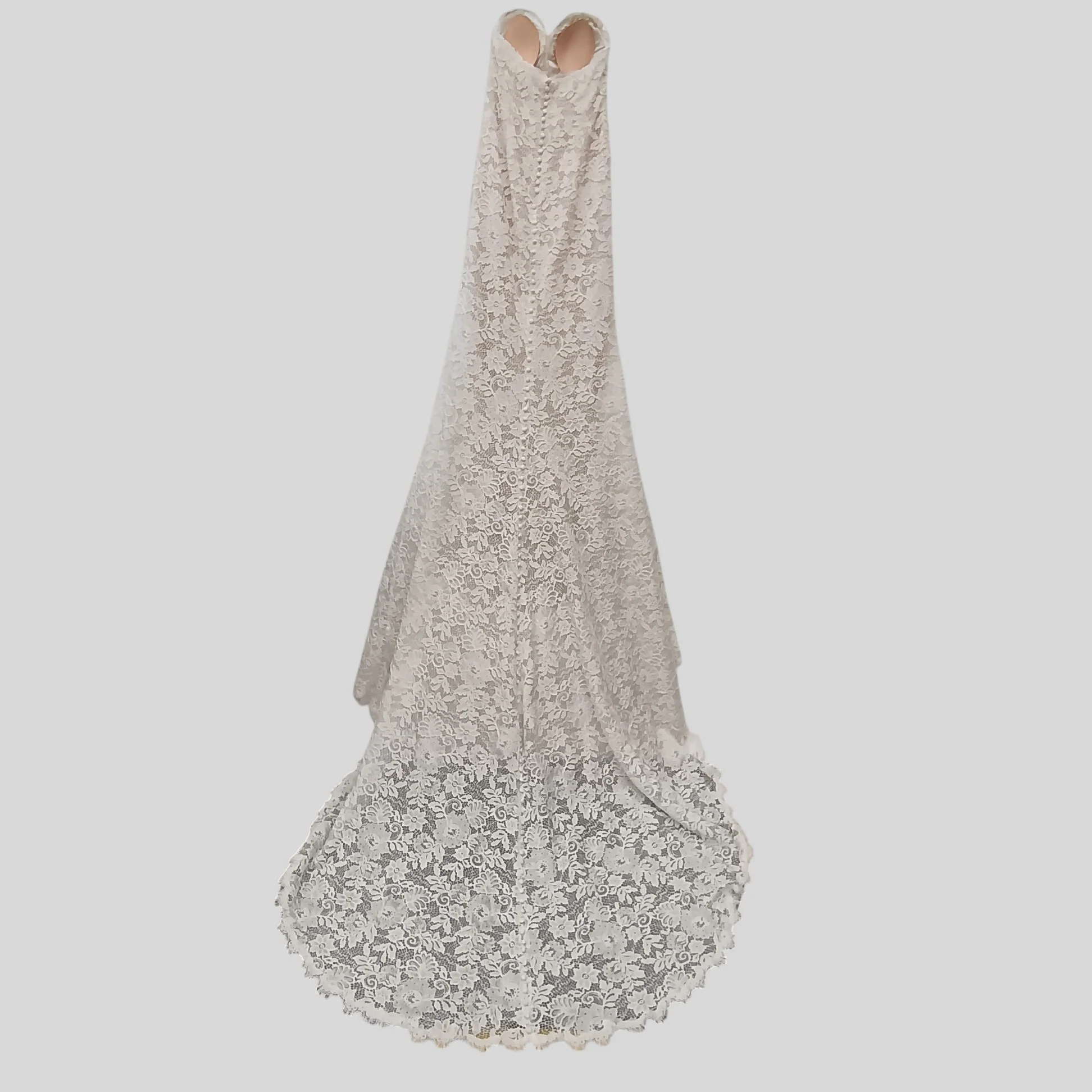 Pronovias Barcelona Stunning Lace over Satin  Hi-low Wedding Dress Strapless UK Small Womenswear | Pre-loved - Image 2