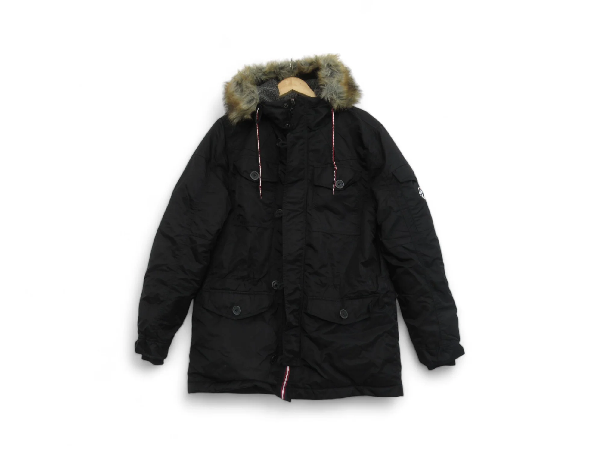 Puffa Medium Black Hooded Padded Nylon Coat Menswear | Preloved