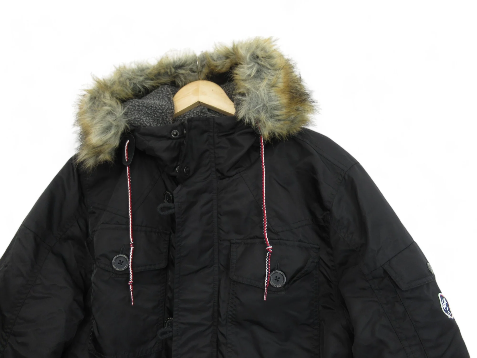 Puffa Medium Black Hooded Padded Nylon Coat Menswear | Preloved - Image 2